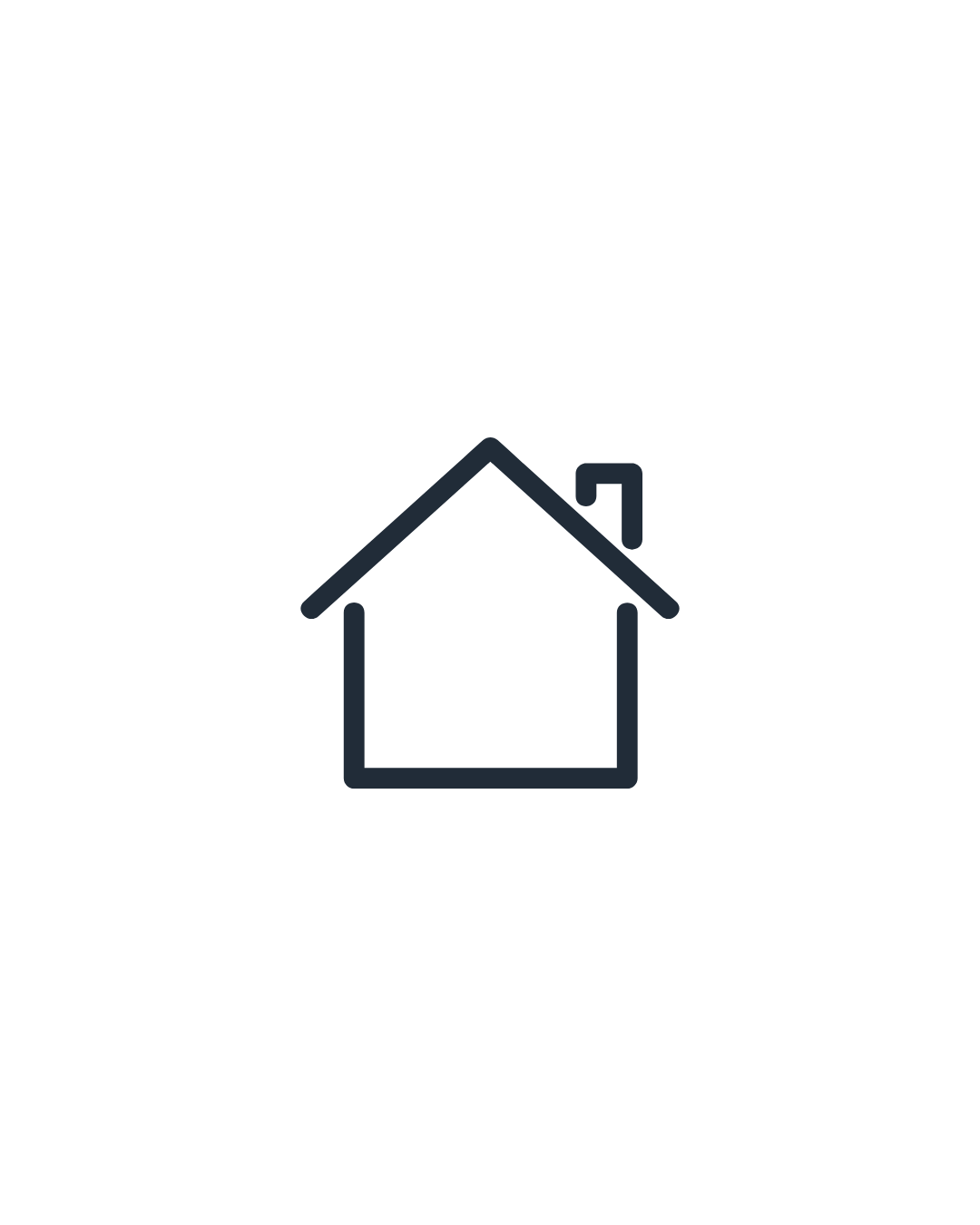 Line drawing of a house with a chimney on a black background.