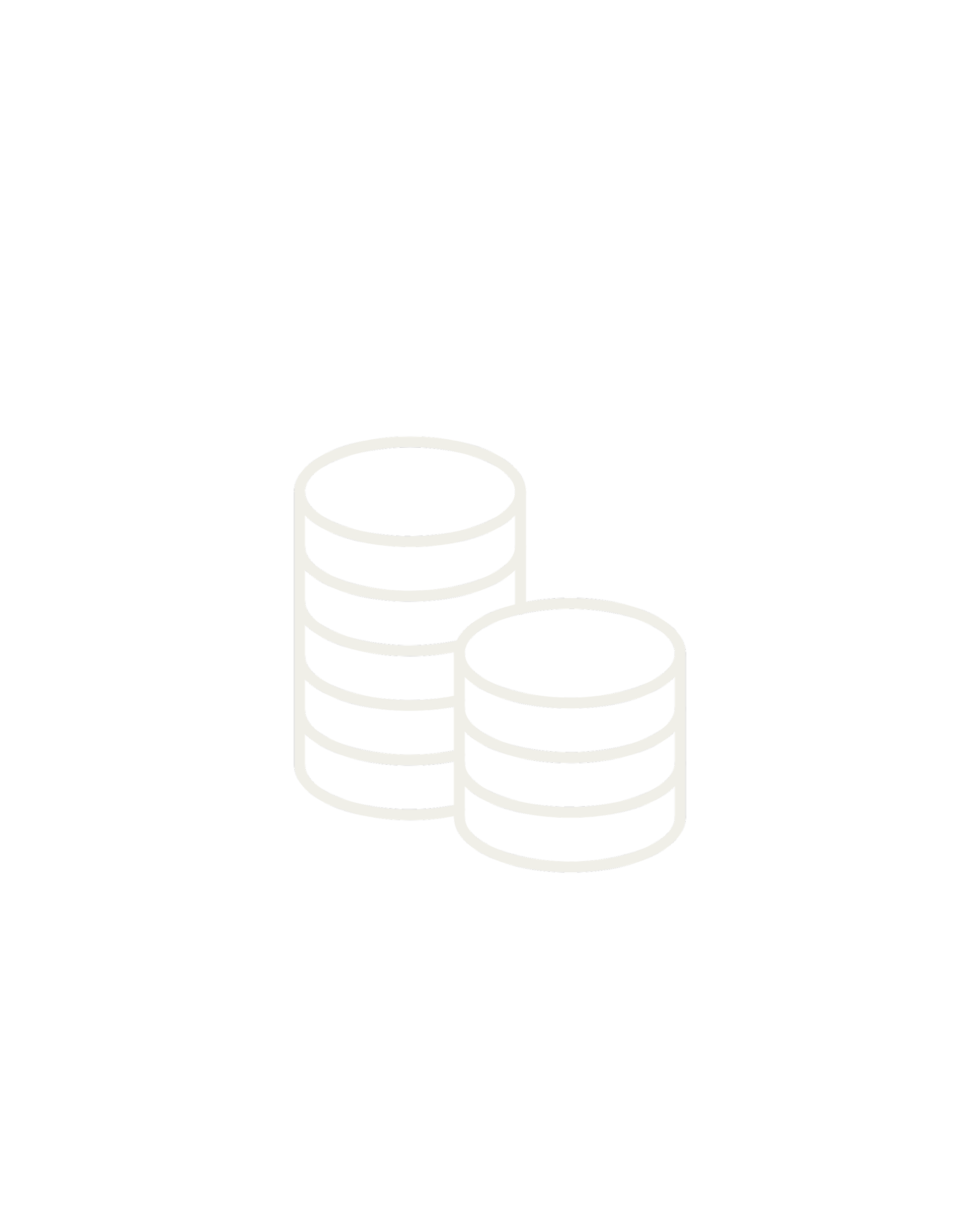 Outline drawing of three stacked coins, with the largest in front, on a black background.