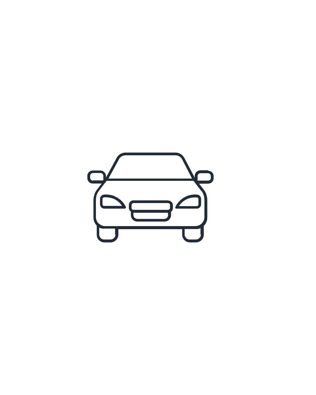 Line drawing of a car front view on a black background.