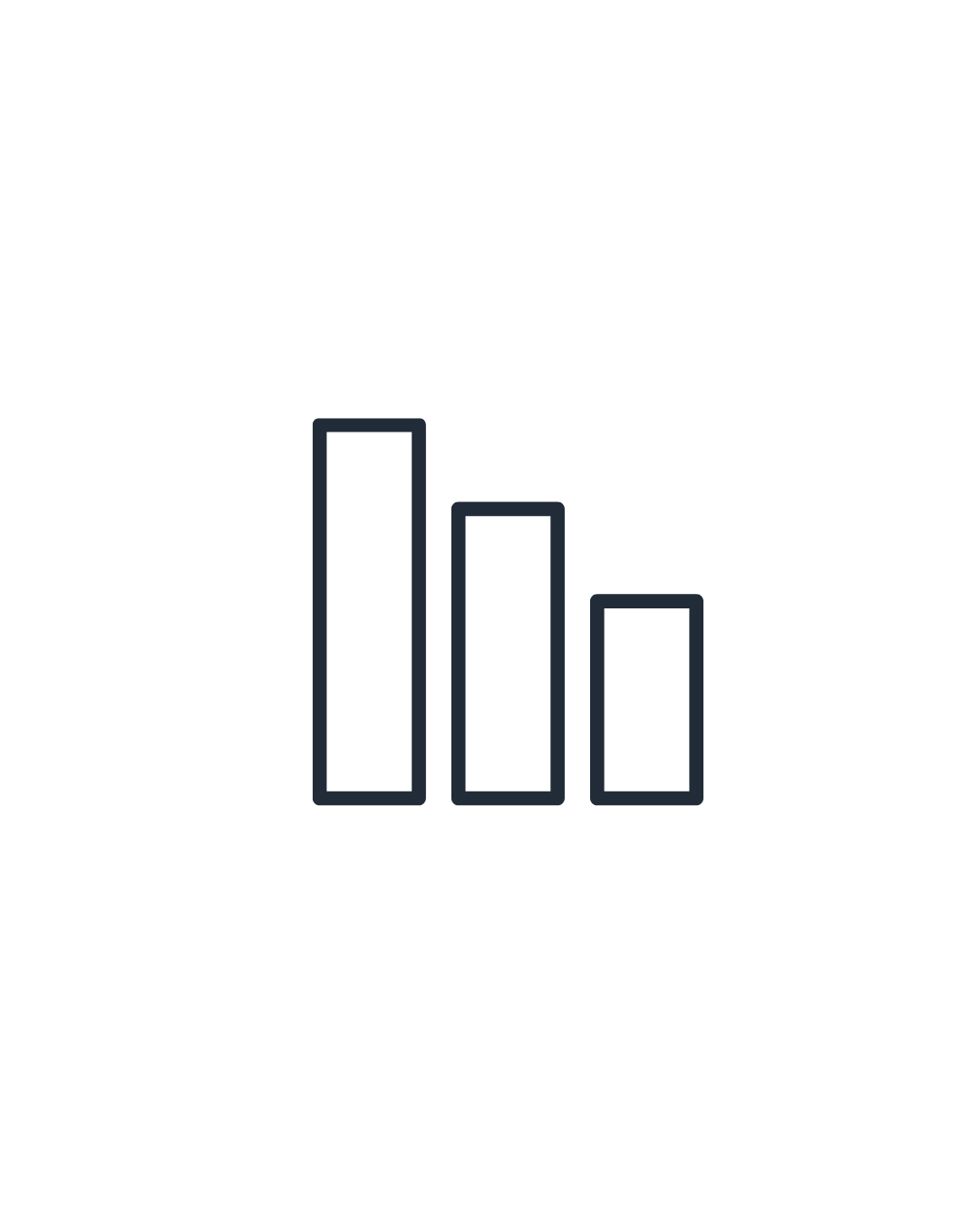 Black icon of a bar chart with three vertical bars of decreasing height from left to right, set against a transparent background.
