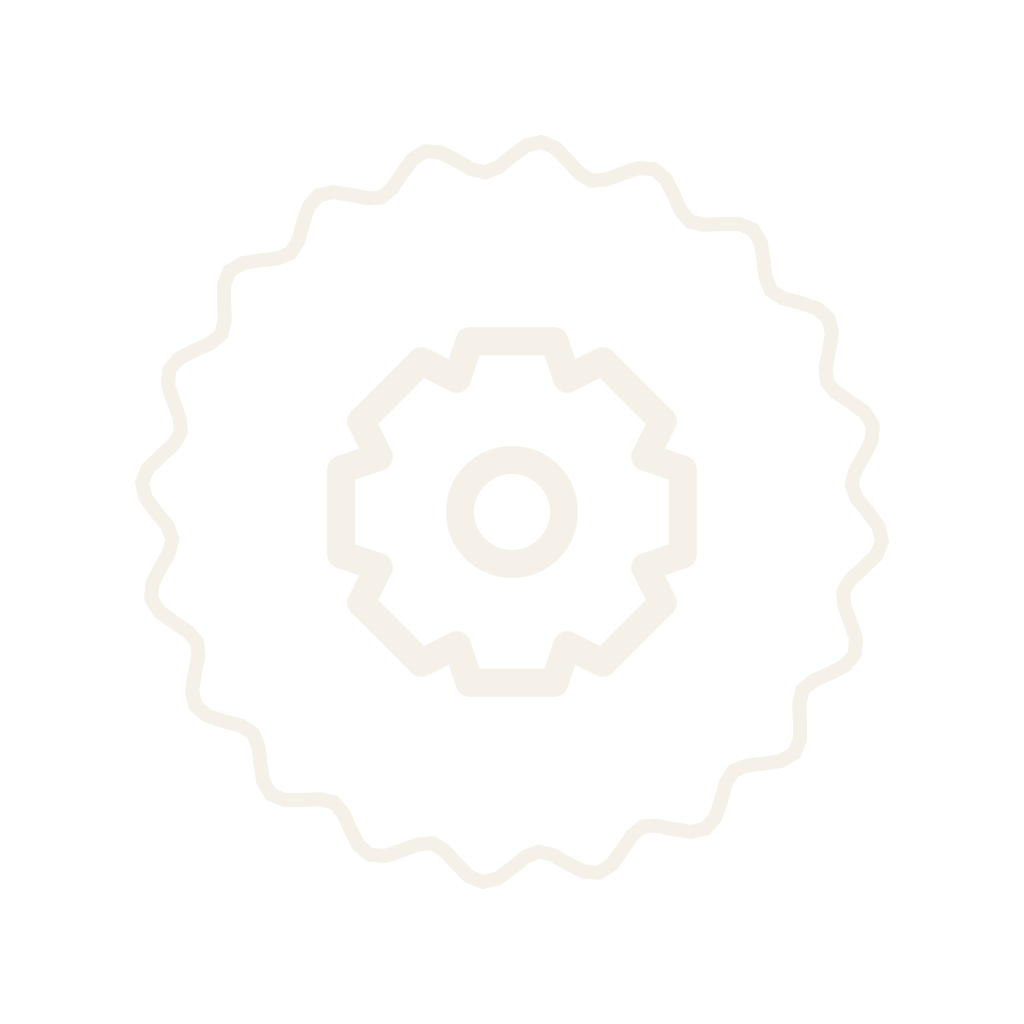 Icon of a circular saw blade with a gear in the center on a black background.