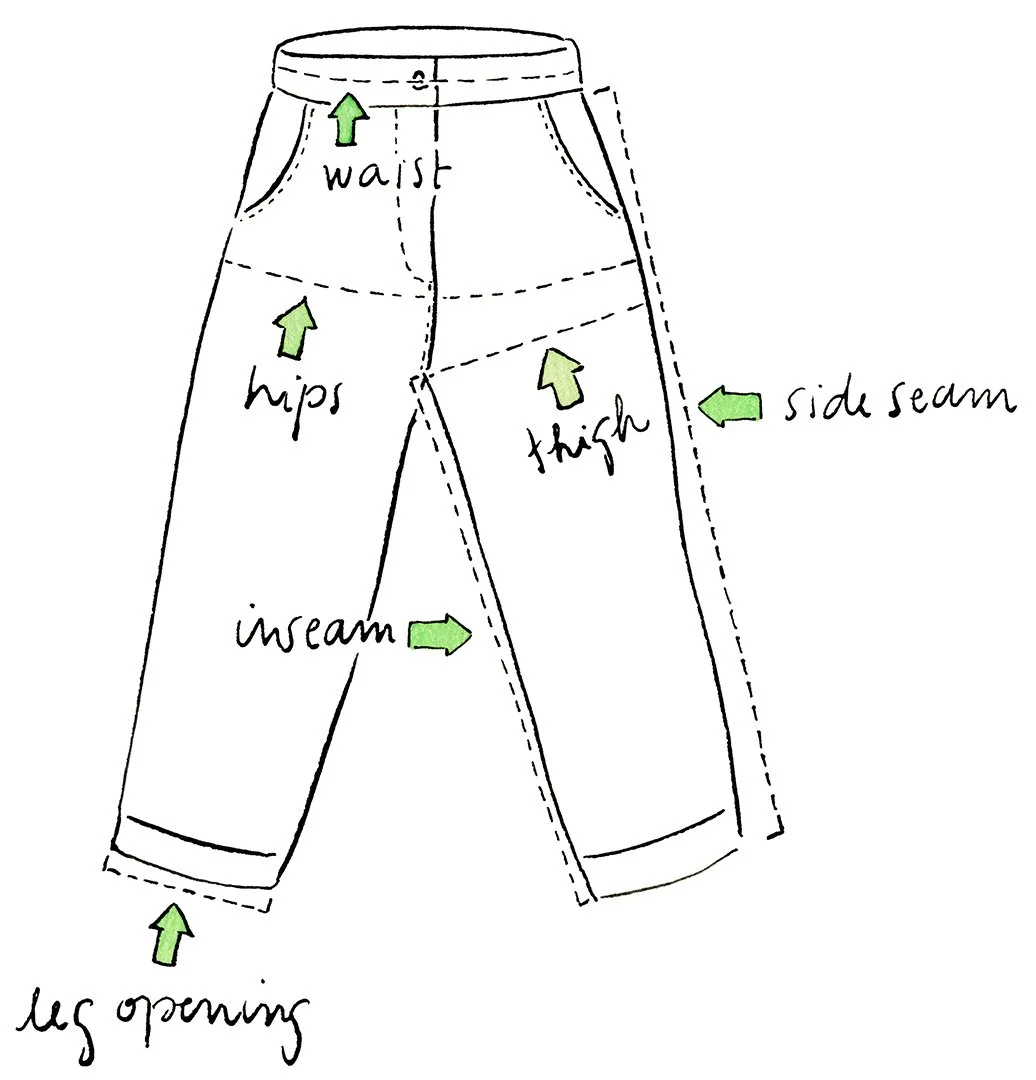 Measurements pants, trousers