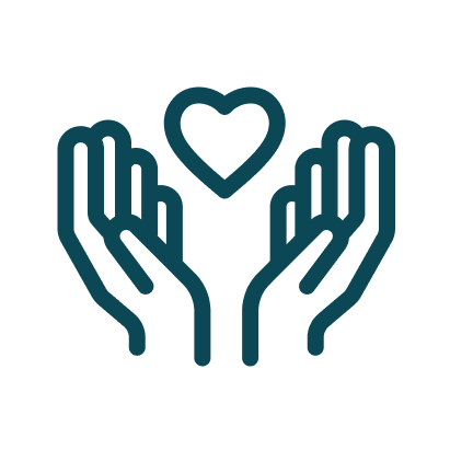 minimal outline icon of two open hands and a small heart in between
