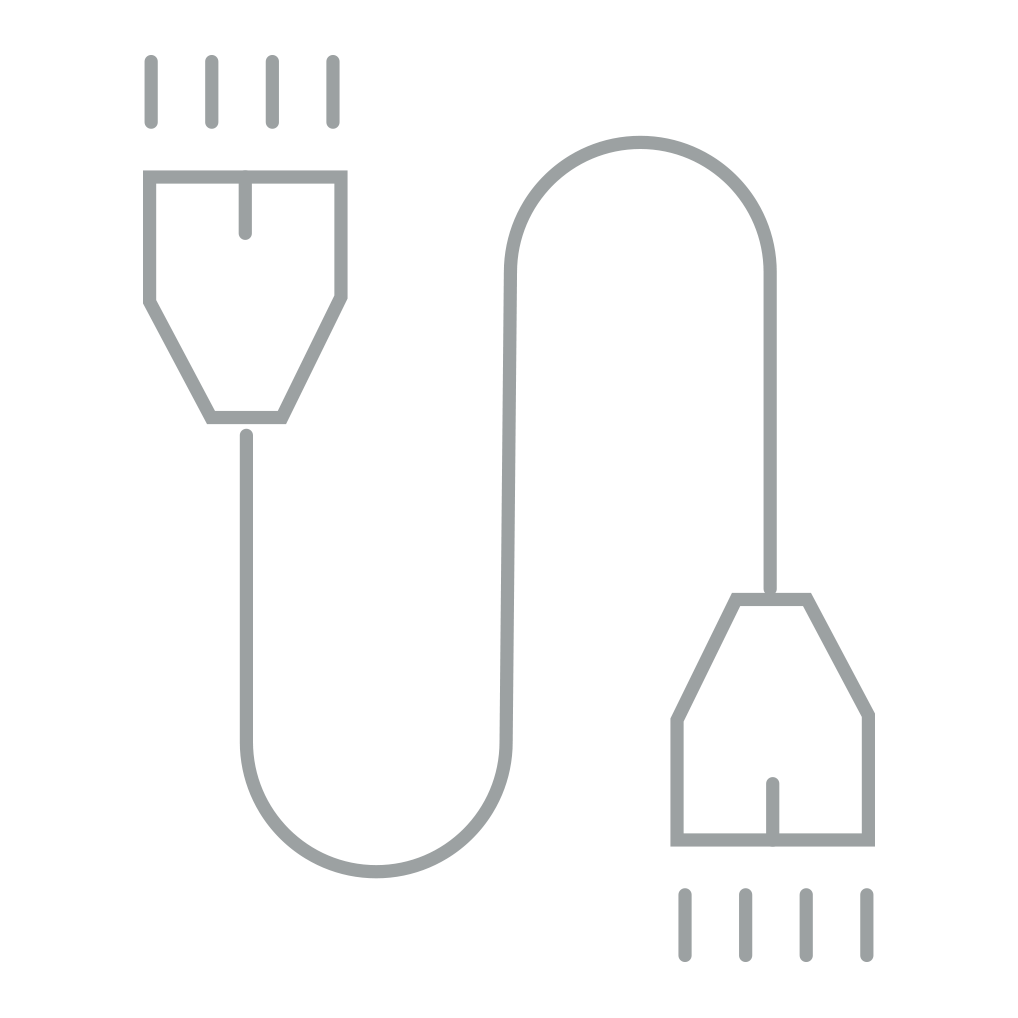 Illustration of a USB cable with two connectors.