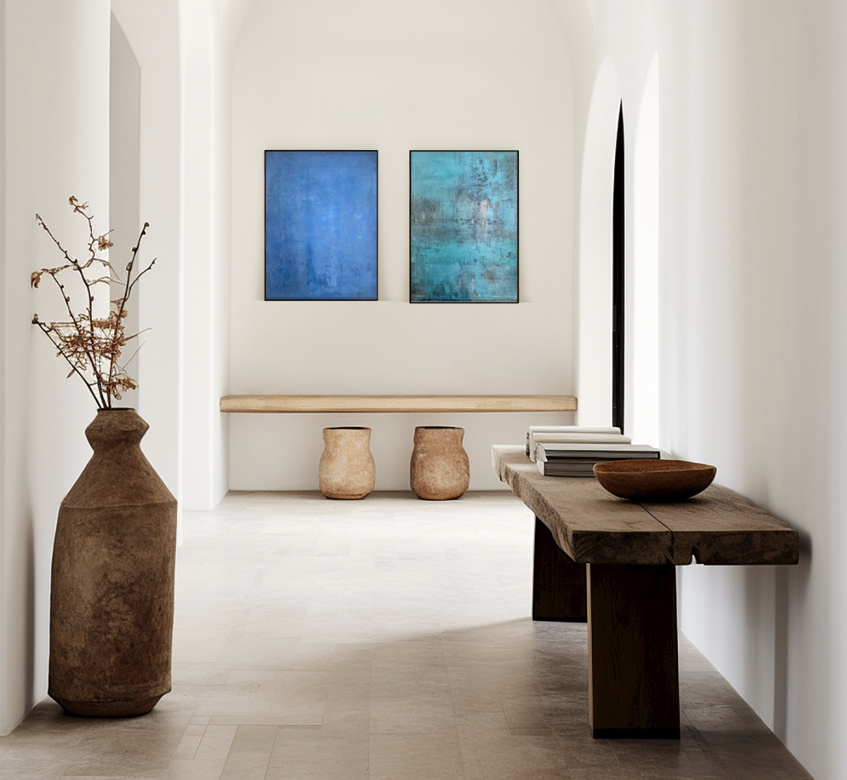 Diptich Solitude in Blue & Boho Mystique by Léonce Lemmens - Abstract paintings, 60x80 cm