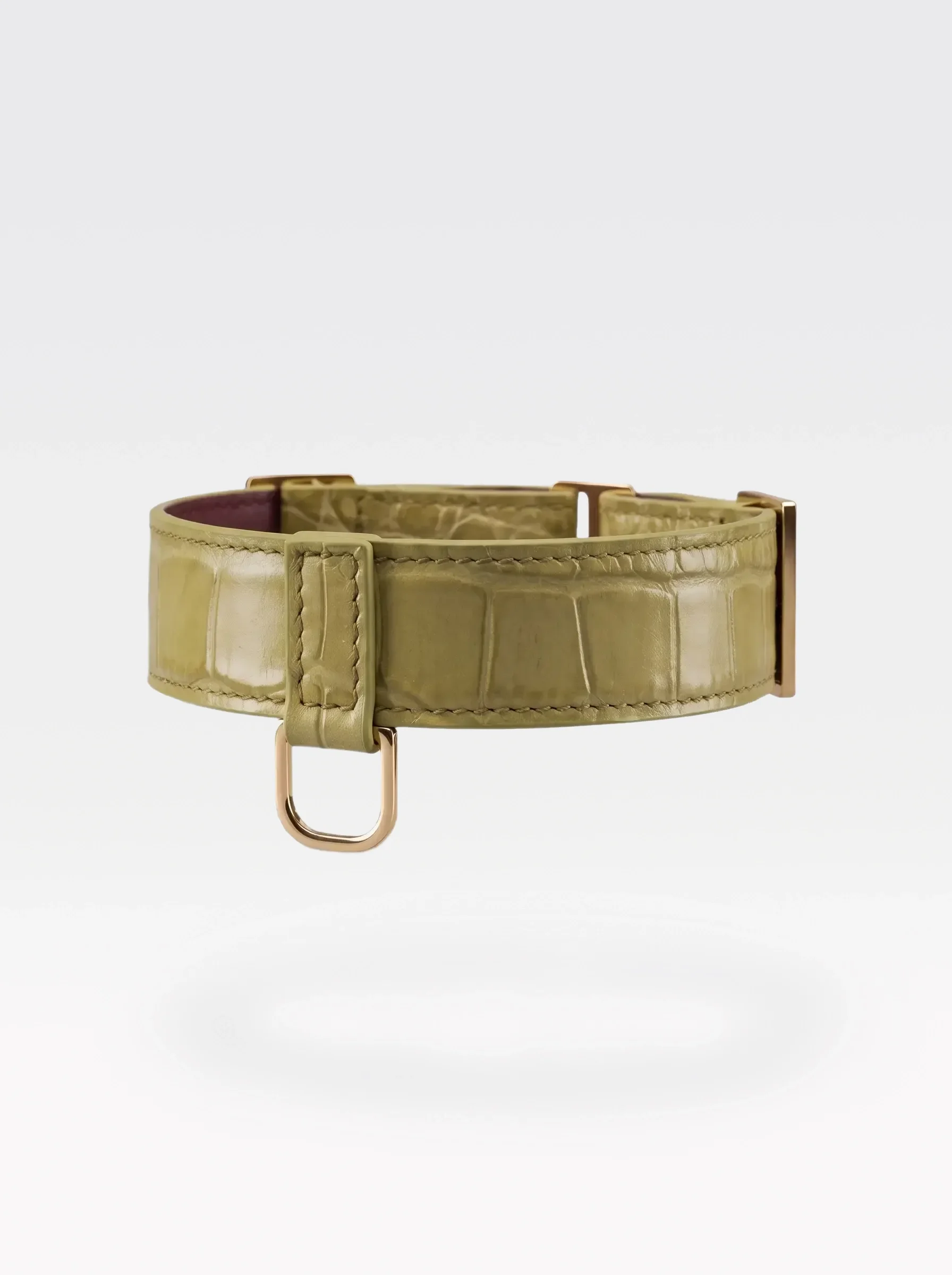 Sainte Sve Choker Croc in pistachio crocodile-embossed lambskin with burgundy nappa lambskin lining and a 24K gold-plated brass D ring, side view