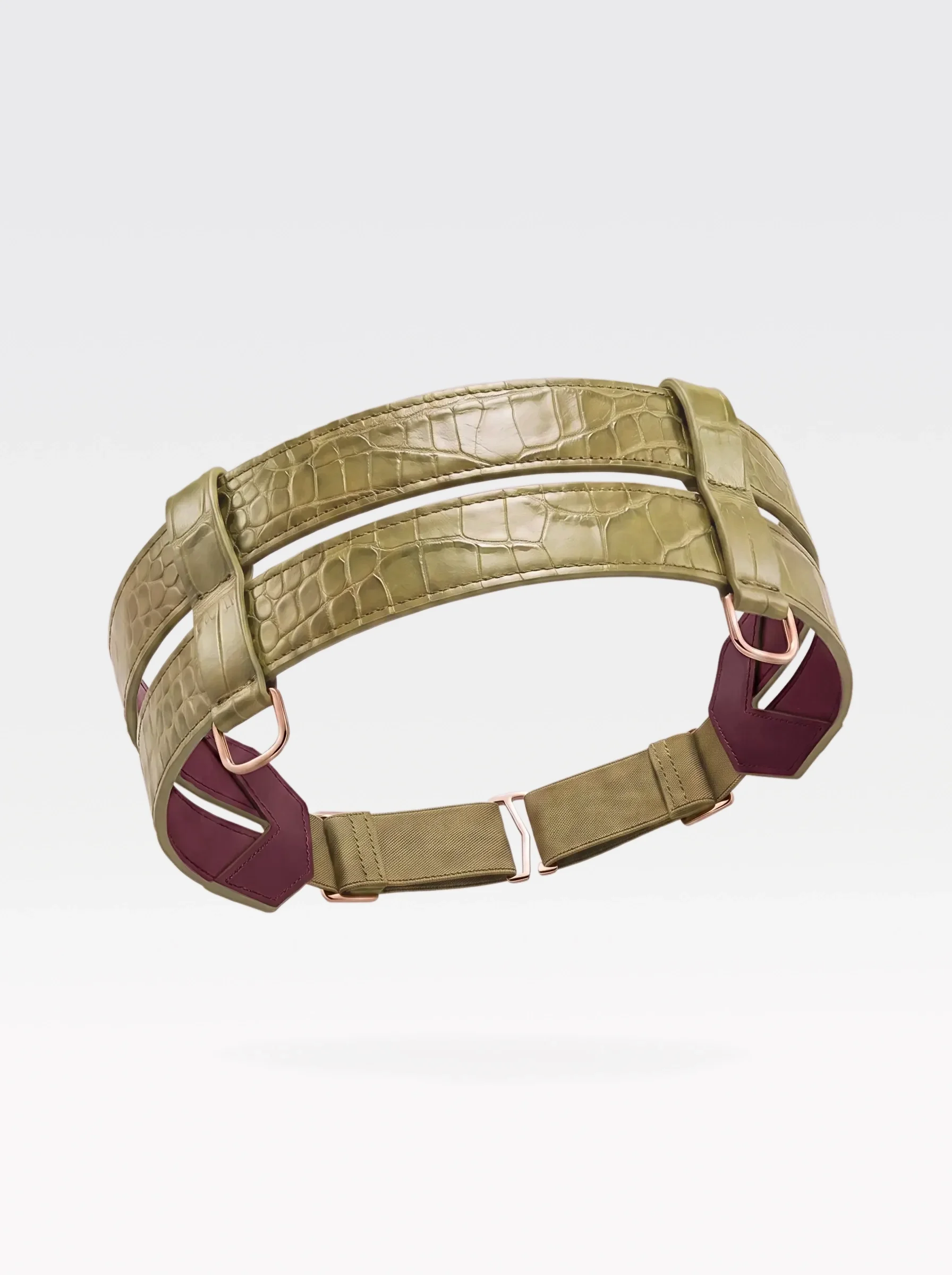 Sainte Sve Belt Croc in pistachio crocodile-embossed lambskin with burgundy nappa lambskin lining and 24K gold-plated brass hardware, front view