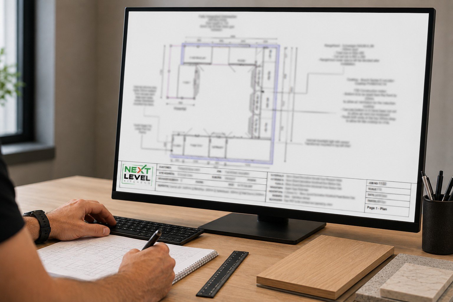 Custom kitchen design and development using Cabmaster design software.
