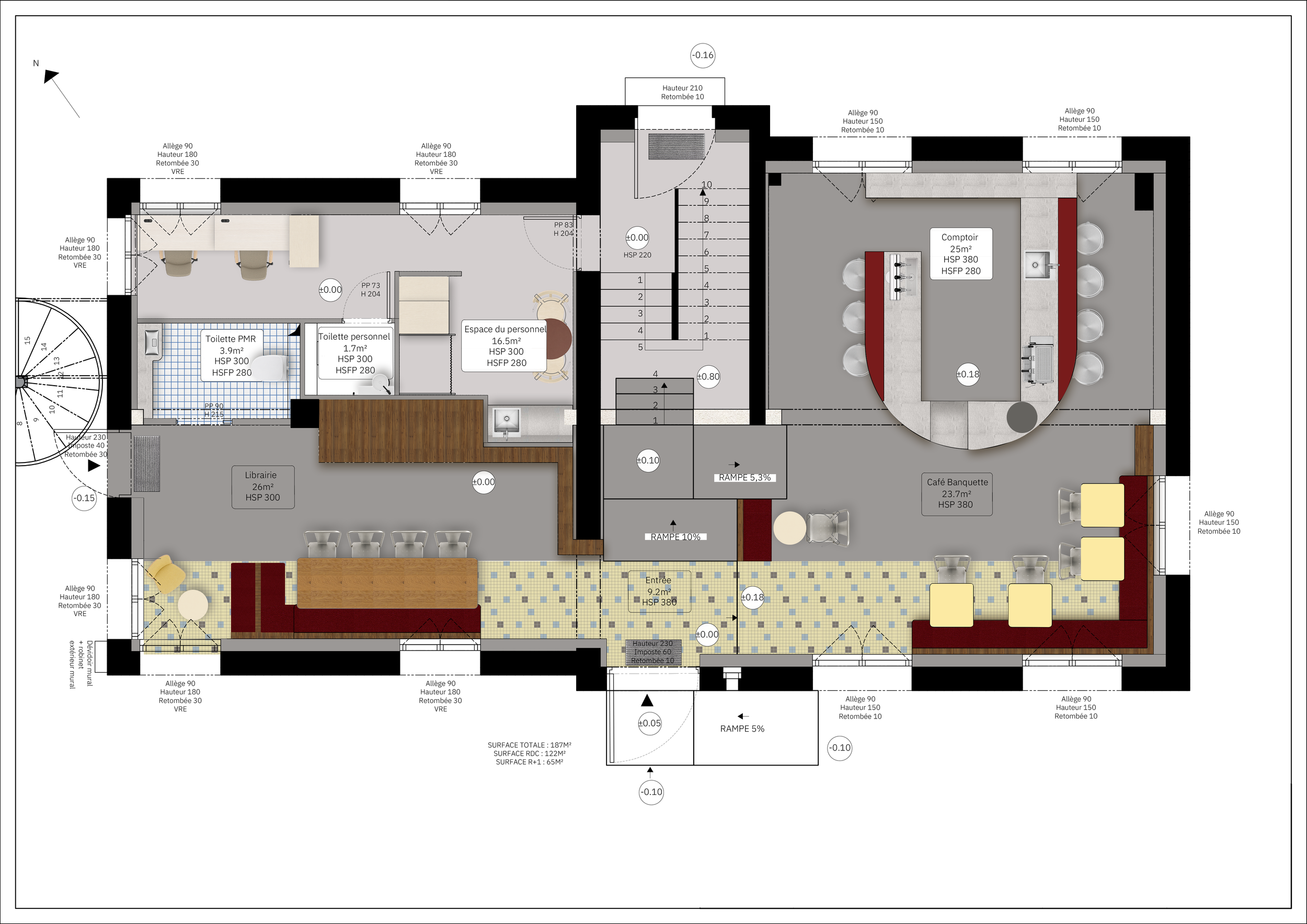 Plan d’aménagement intérieur détaillant l’organisation des espaces, les circulations et les différents usages du projet.