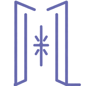 Pictogramme représentant une porte ouverte pour évoquer l’accueil et l’ouverture.