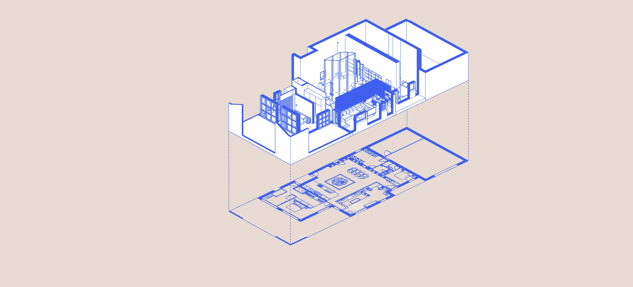 Plan d’architecture intérieure d’une maison, présentant l’organisation des différents espaces.