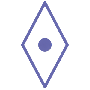 Pictogramme géométrique en forme de losange avec un point central représentant la singularité de chaque projet.
