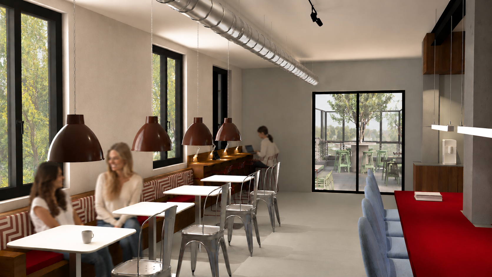 Intérieur d’un café conçu autour d’une expérience conviviale et d’une identité de marque cohérente.