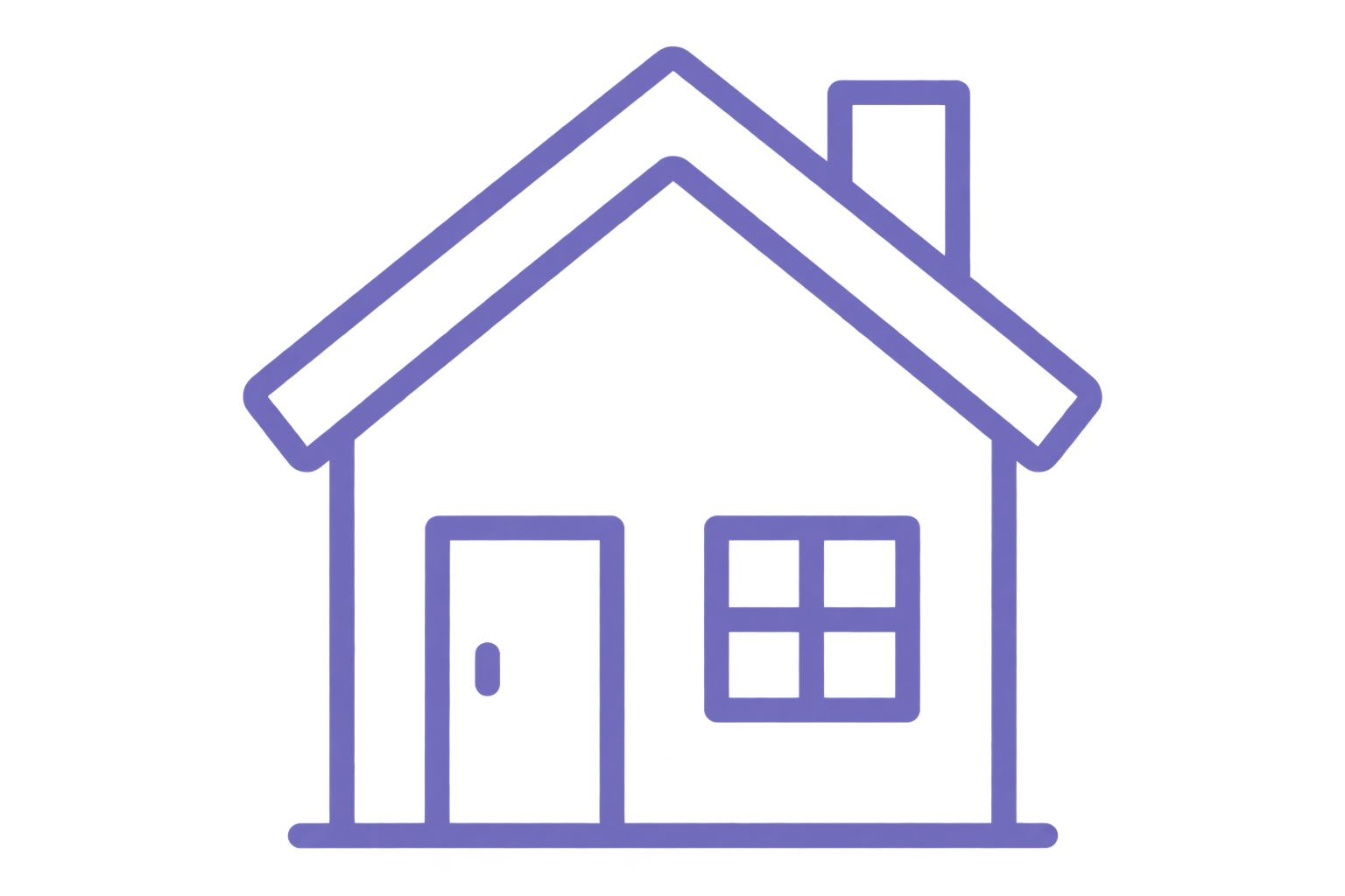 Une illustration d'une maison en schéma avec un toit pointu, une porte, une fenêtre, et un garage.