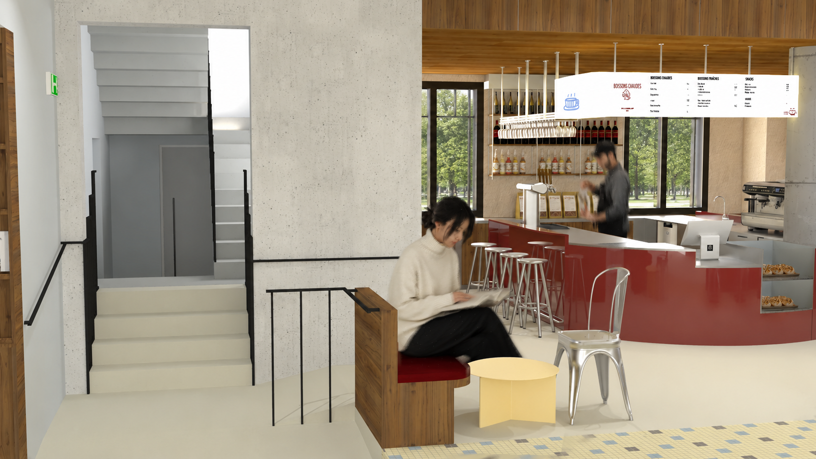Espace de café du projet Sans Filtre, conçu autour des usages, du parcours et de l’identité de marque.