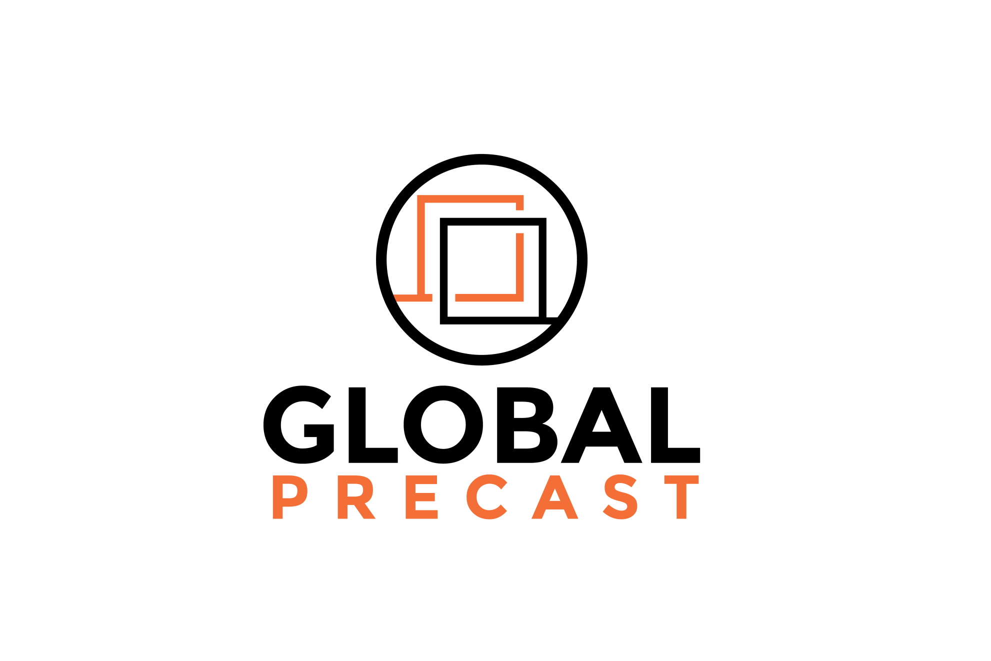 Logo for Global Precast featuring interconnected black and orange squares within a circle and the words 'GLOBAL PRECAST' below.