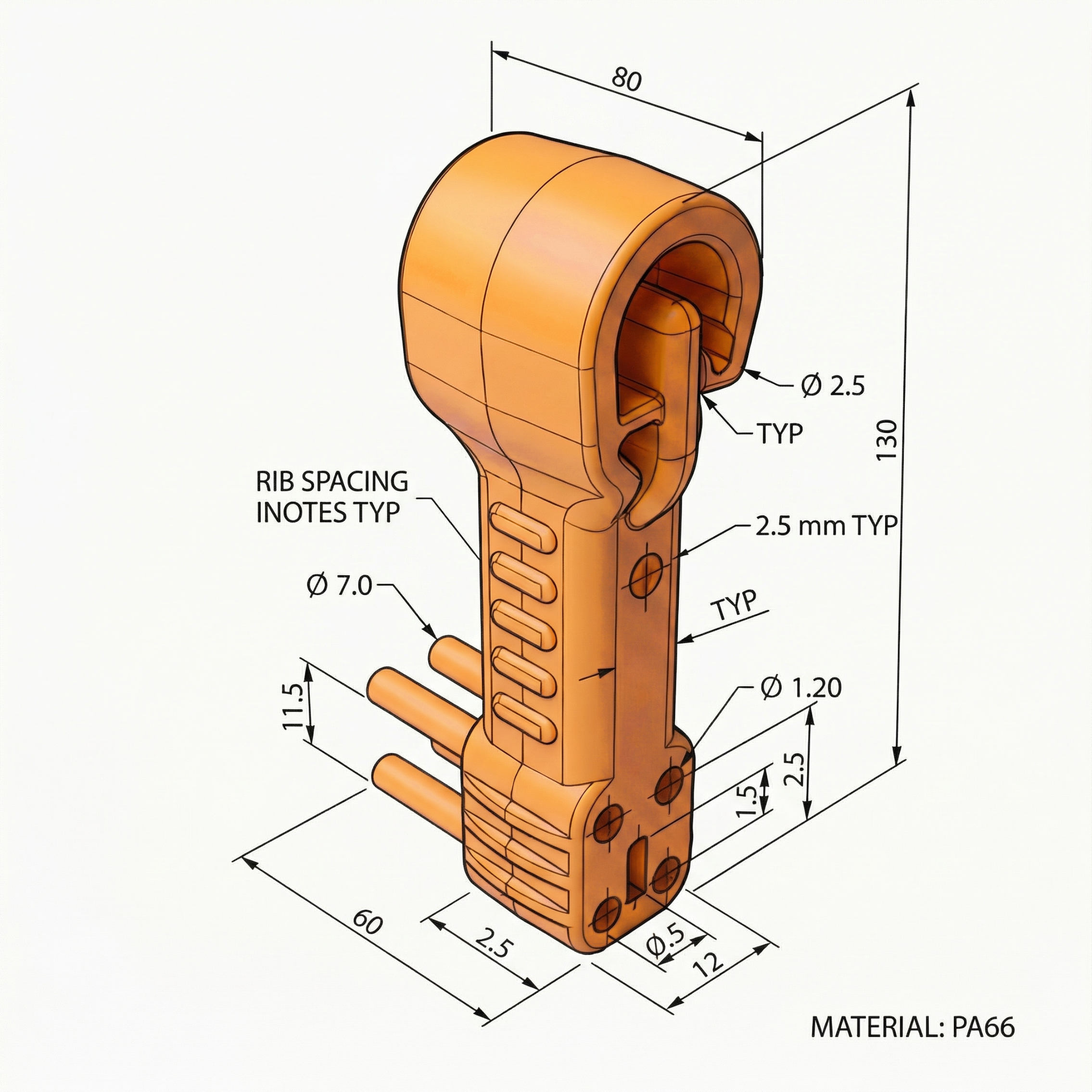 A technical drawing of a cylindrical component with detailed measurements and annotations, including ruler marks indicating dimensions in millimeters, and labels for material and specifications.