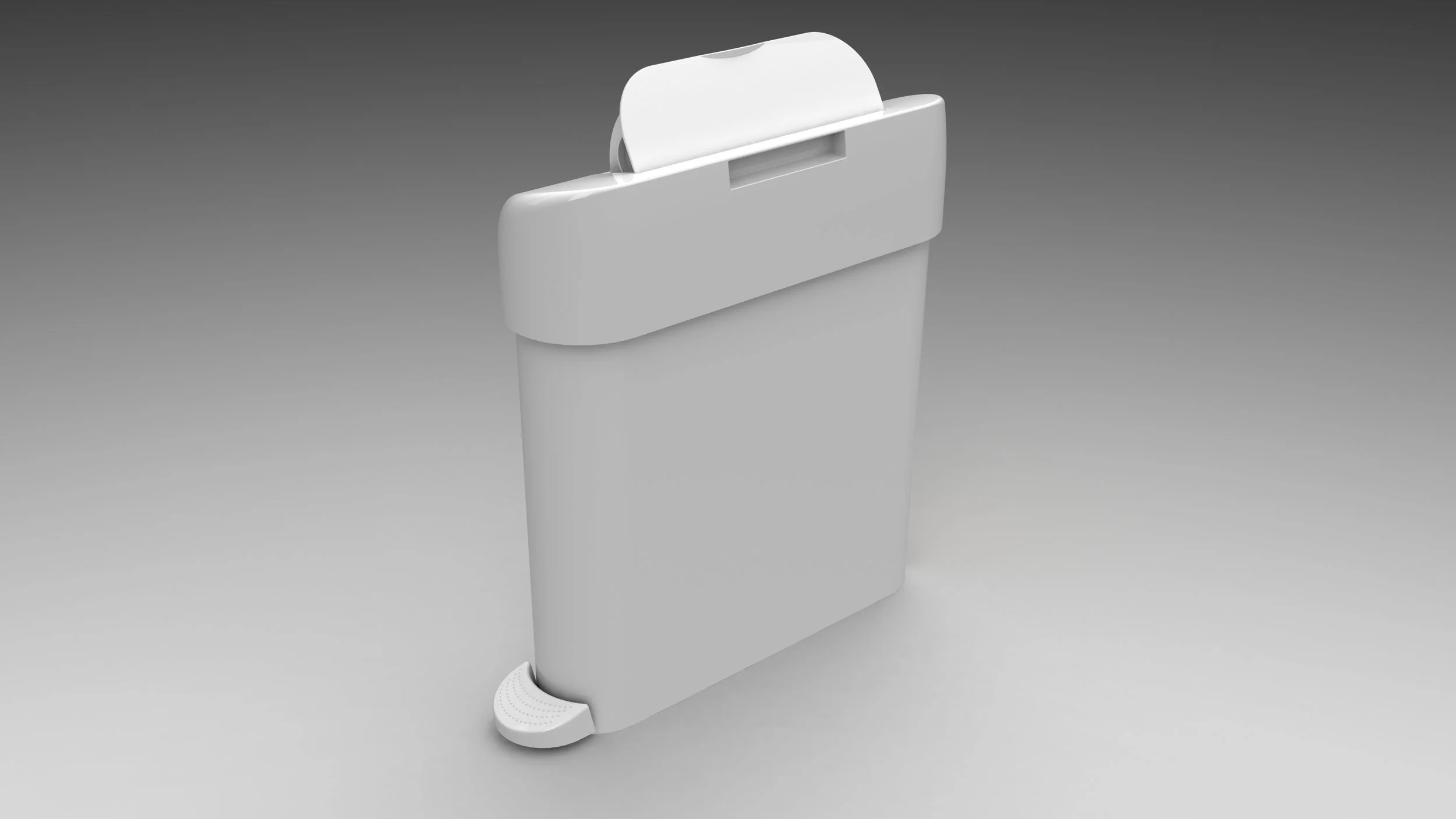 A high-resolution 3D rendering of a modern, minimalist postal box with a white finish against a gray gradient background.