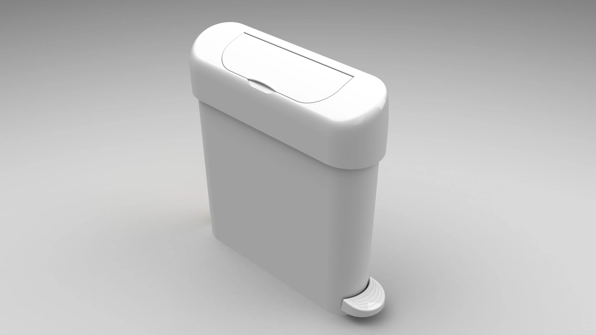 A modern, sleek white trash can with a foot pedal, shown against a light gray background.