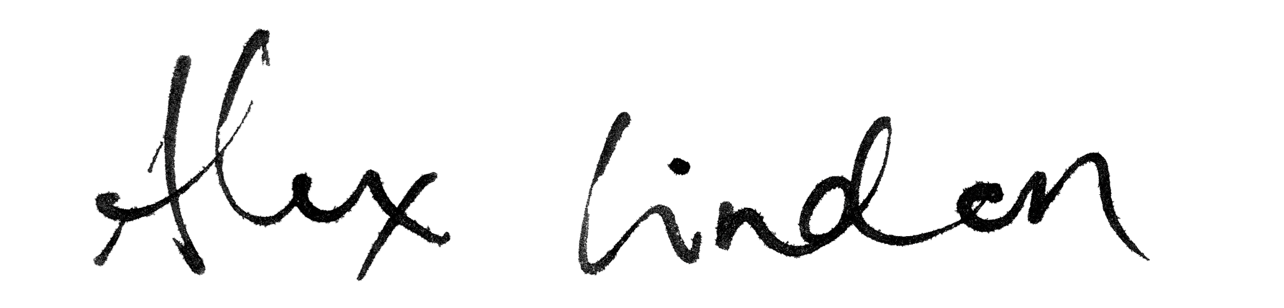Text that says Alex Linden in a handwritten style.