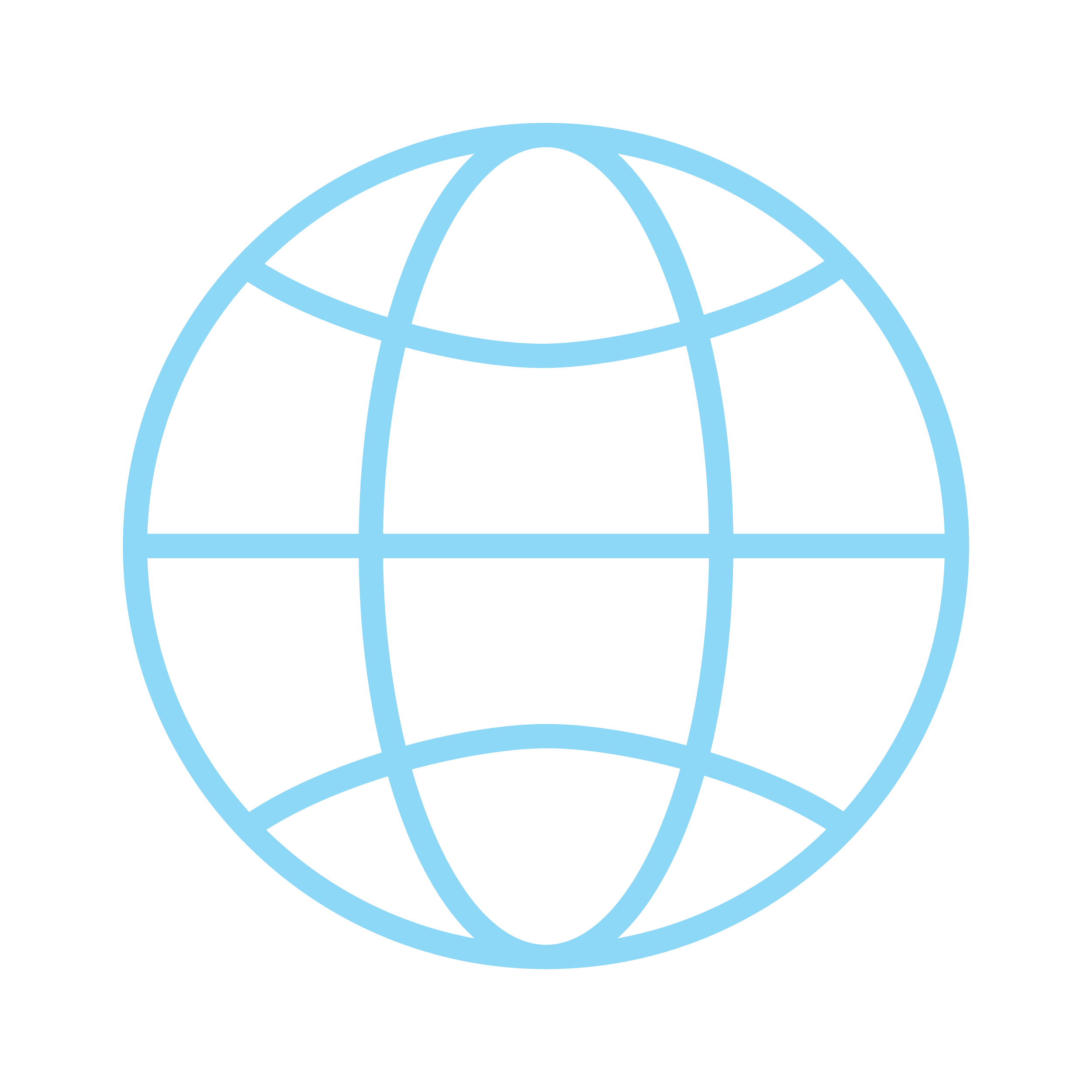 Line art illustration of a globe with latitude and longitude lines in light blue on a black background.