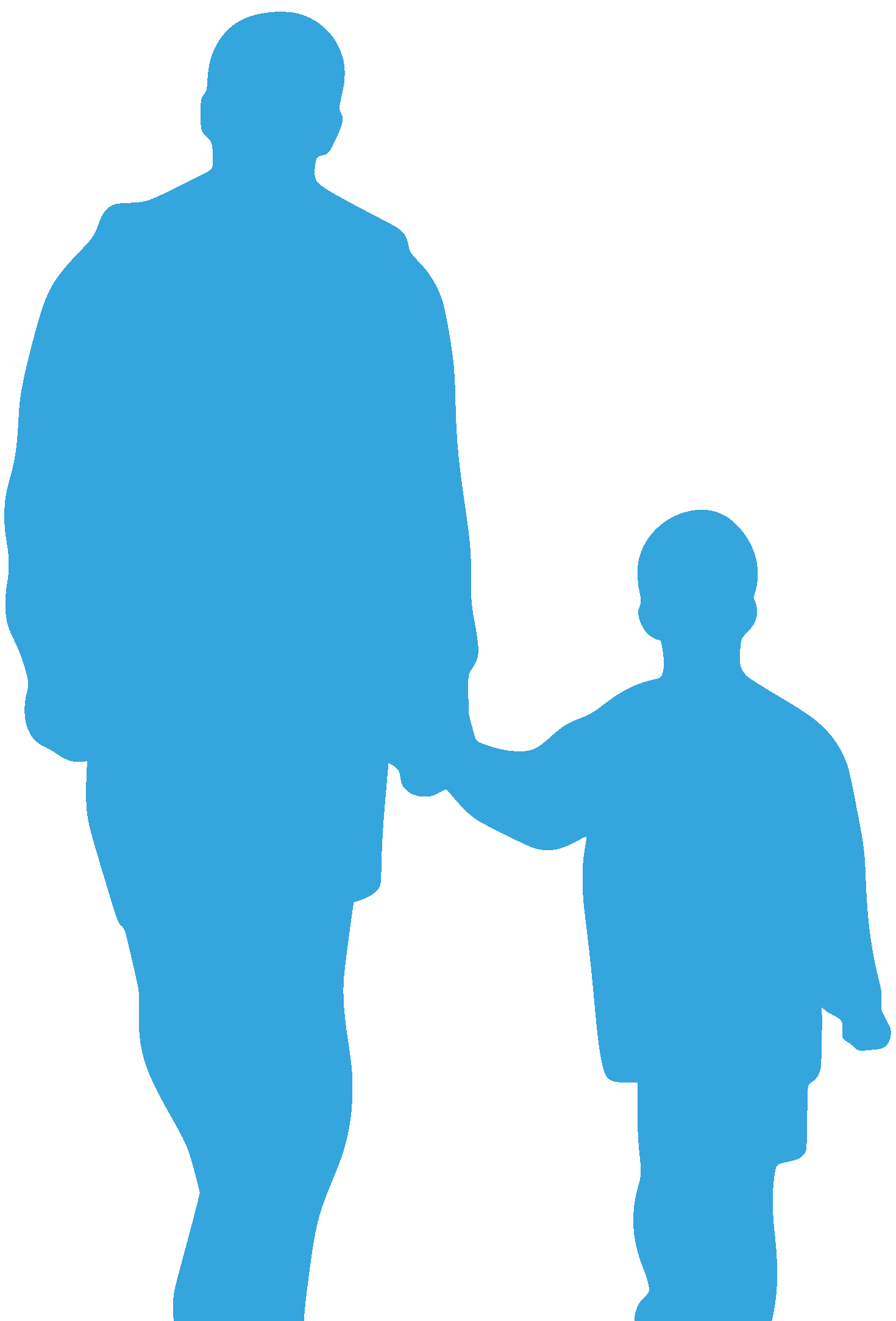 Silhouettes of a father and child in blue