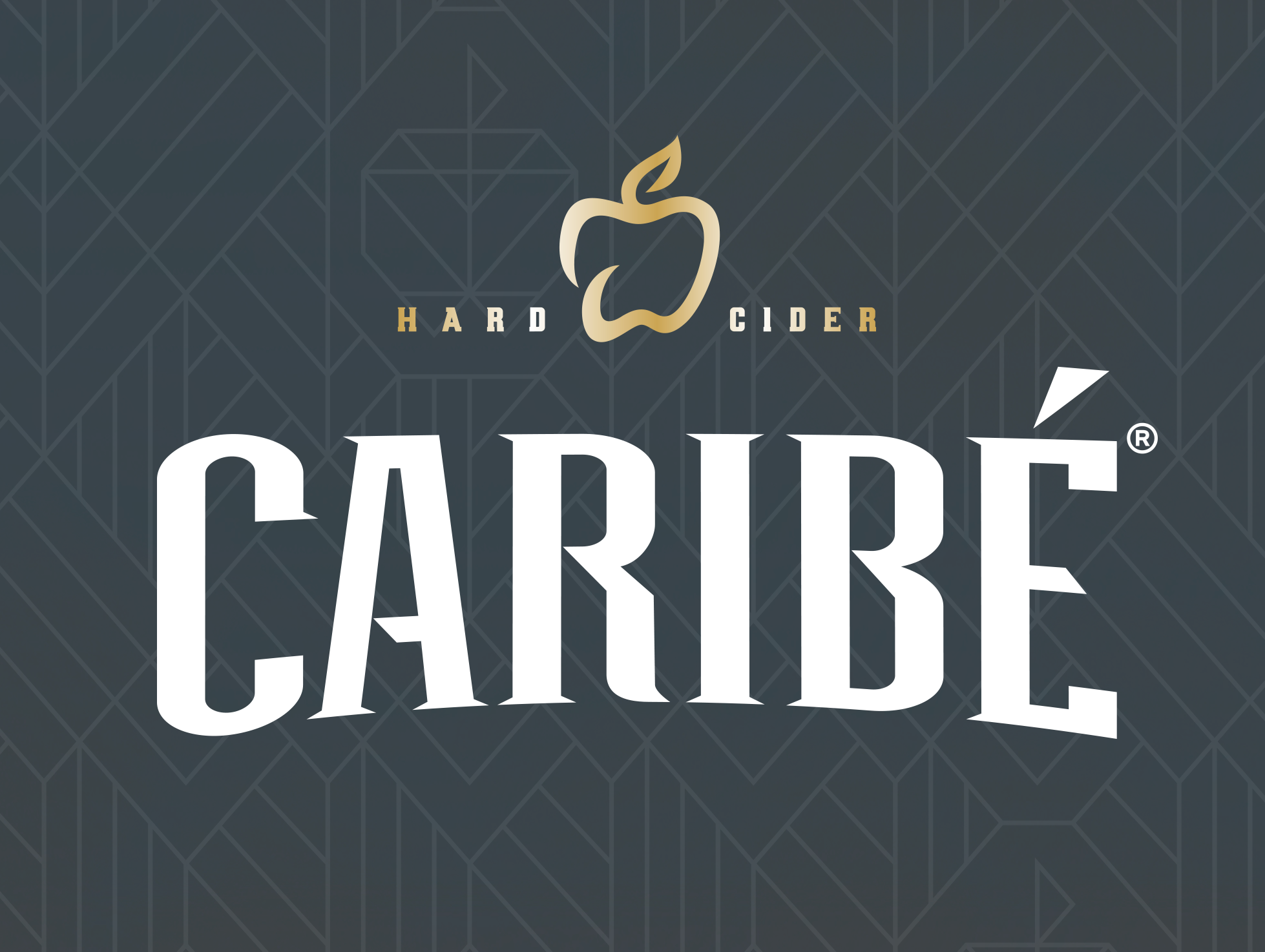 Logo of a Caribé cider with the words "Hard Cider" underneath, on a dark geometric background.