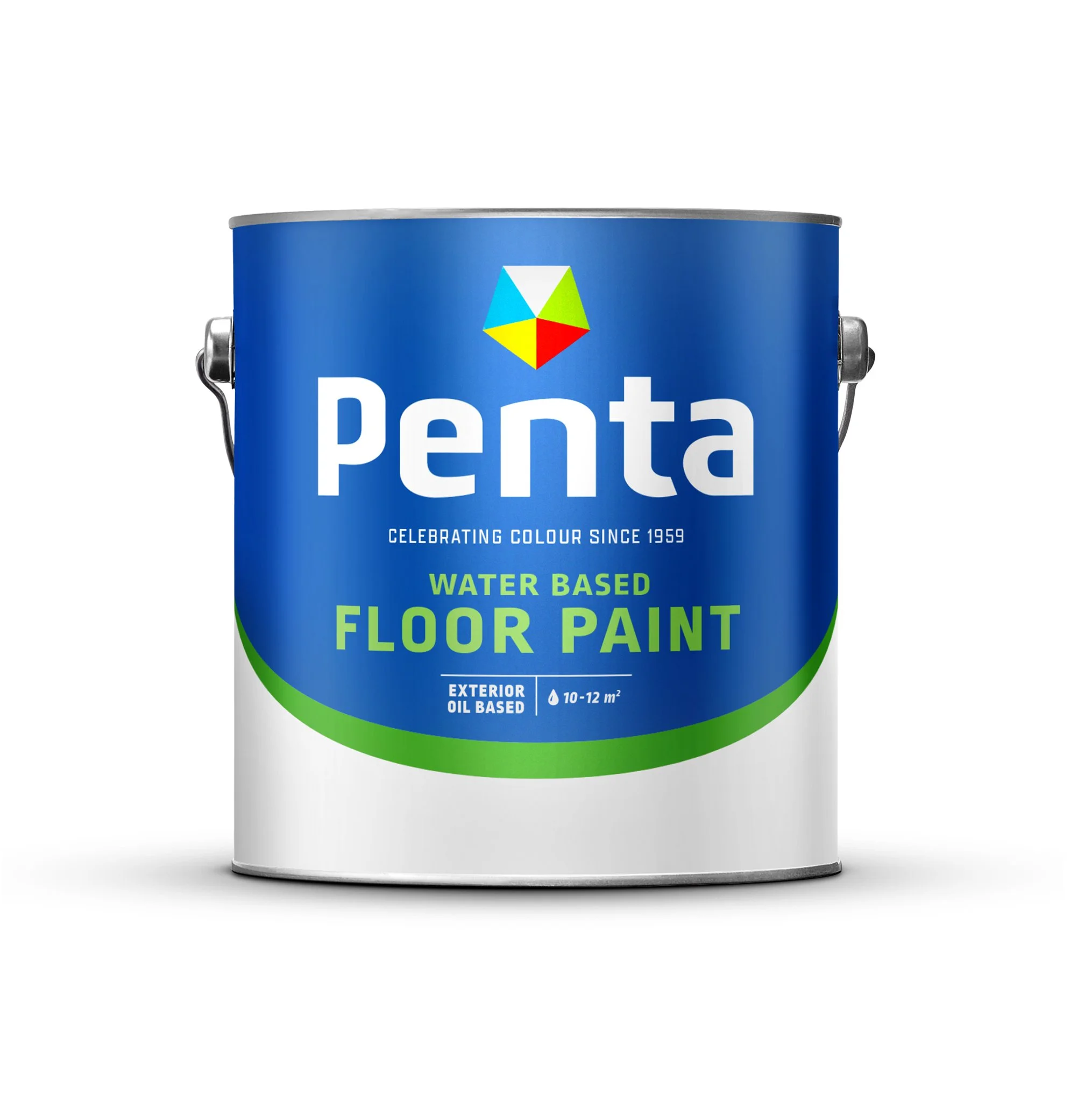 A can of paint with a blue label and the word 'Pete' written on it in white.
