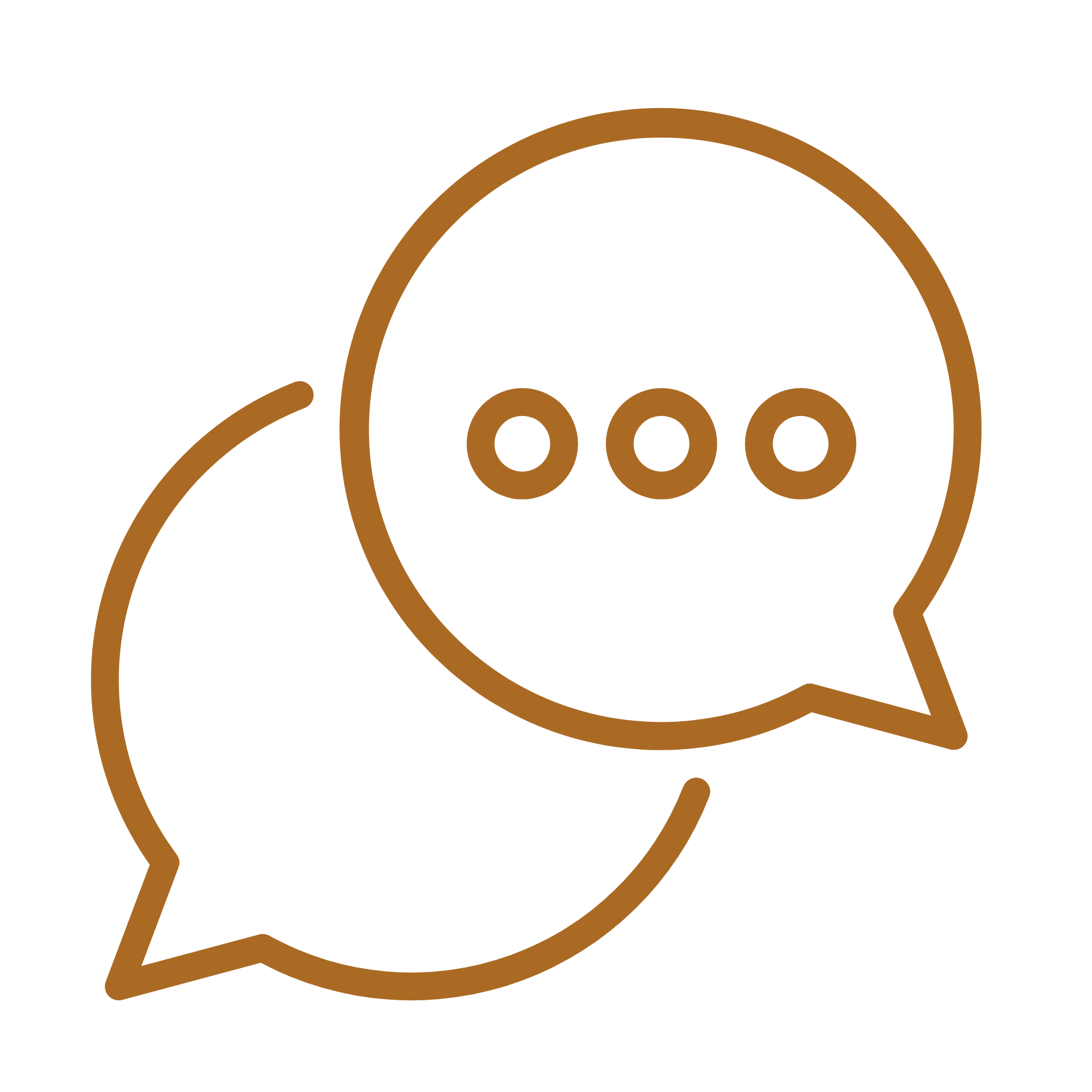 Outline of a person's head with a speech bubble containing three dots, representing a conversation or communication.