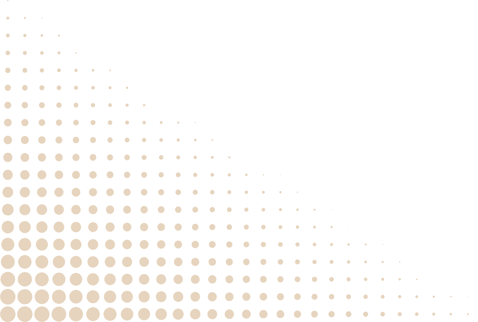 Graphic with a black background and a pattern of orange dots decreasing in size from bottom left to top right.