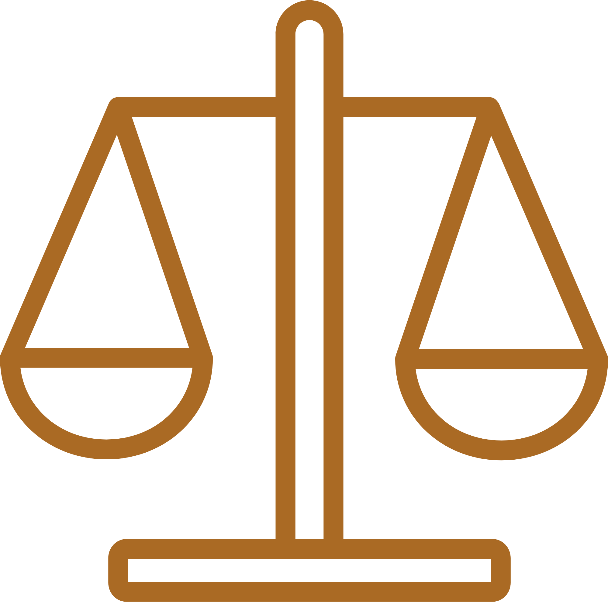 Outline drawing of a balanced scale in brown color on a black background.