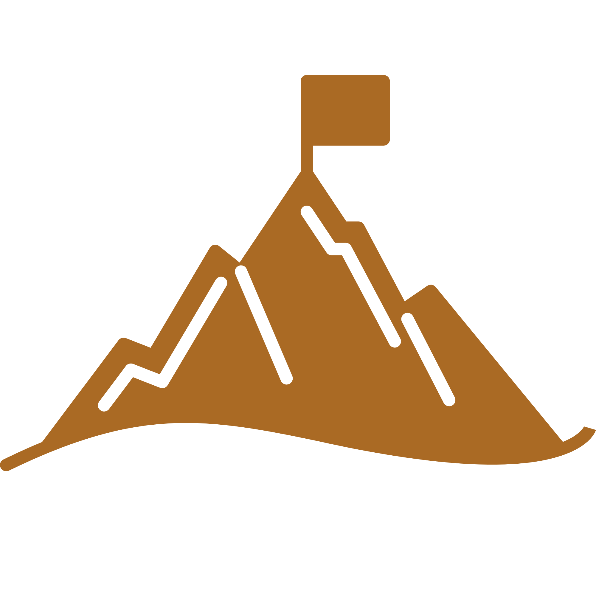 Illustration of a mountain with an arrow pointing downward, overlaid with a flag at the summit.