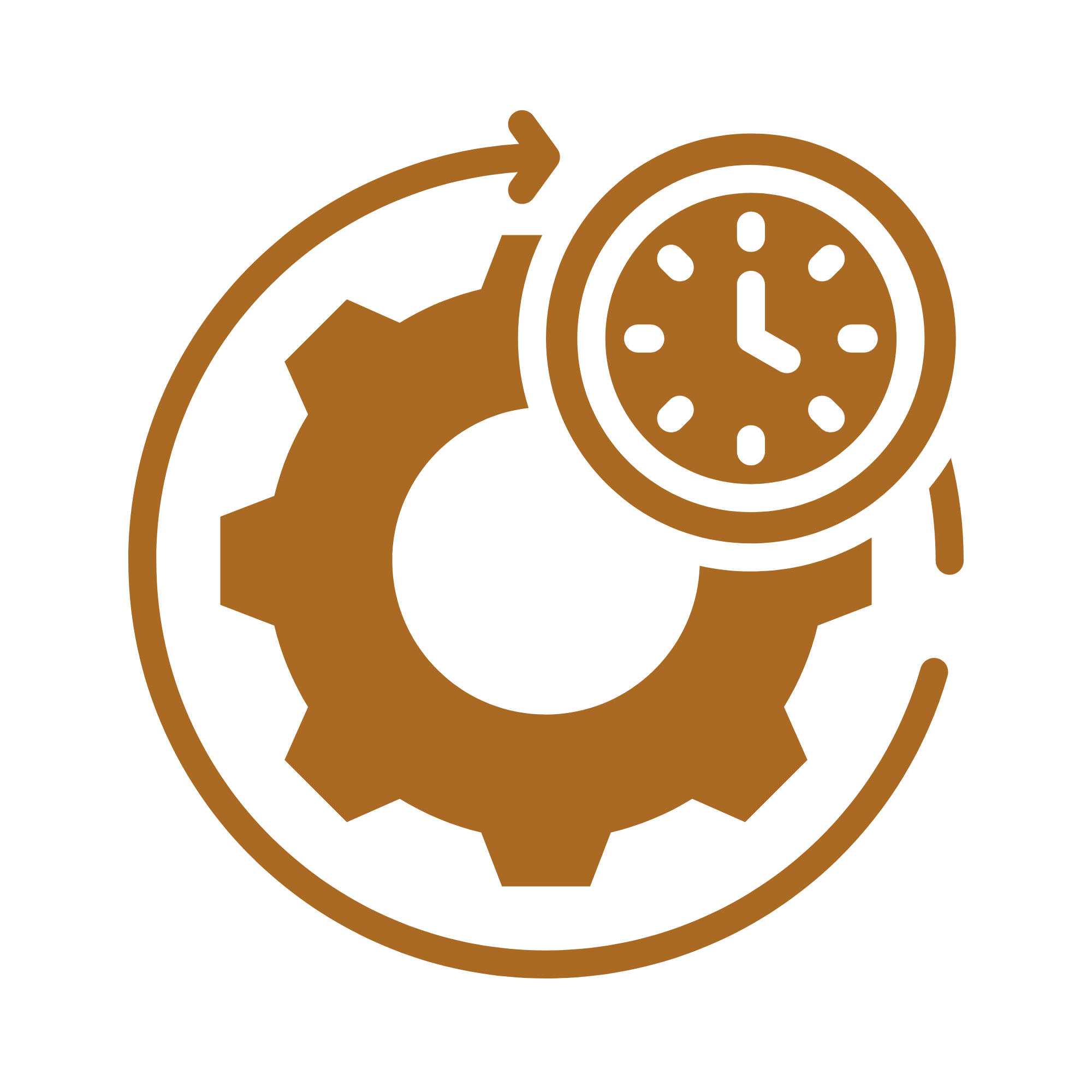 Icon representing time management, with a clock and gears.