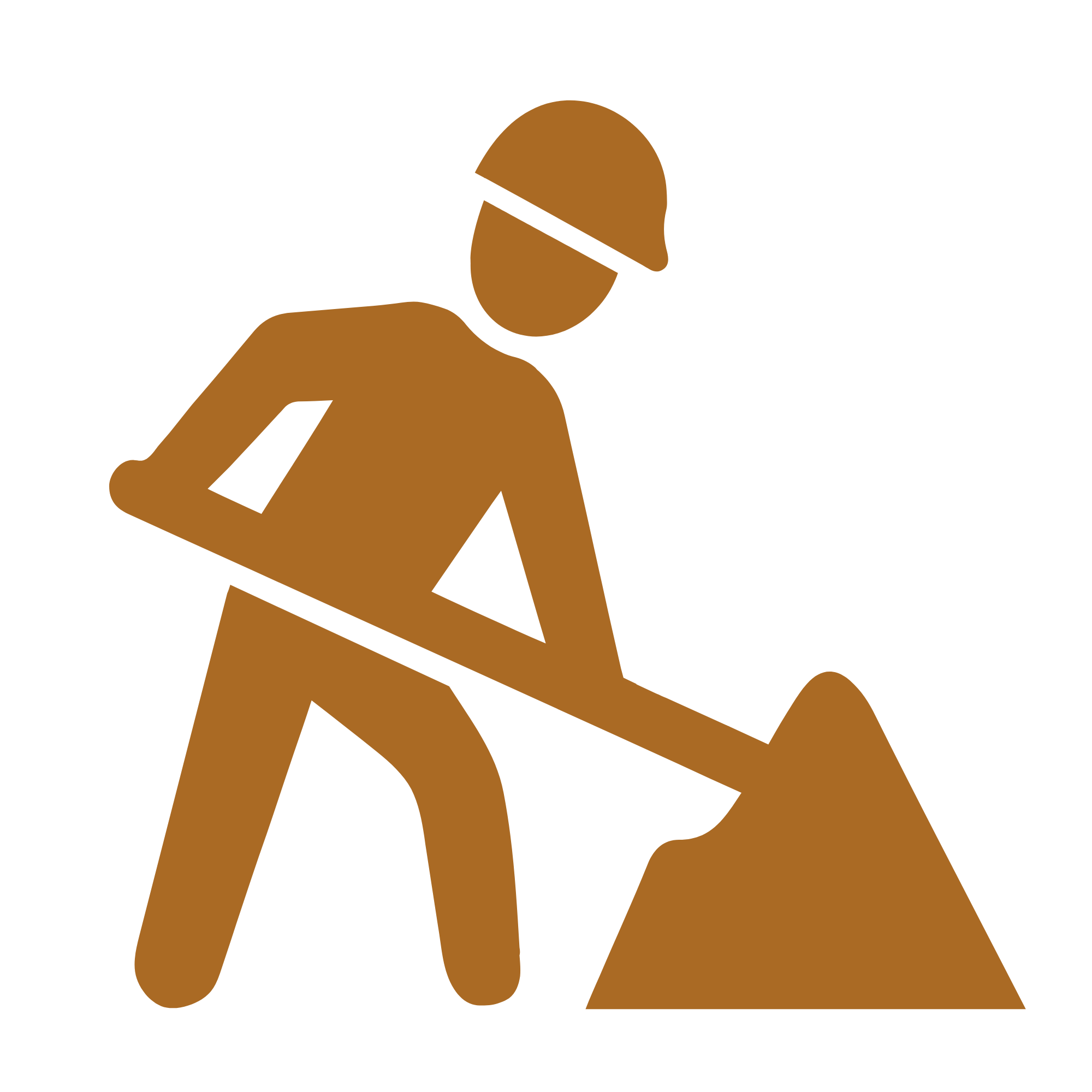 Illustration of a person running, holding a briefcase, with a semi-circular head and body, all in a brown color, set against a black background.