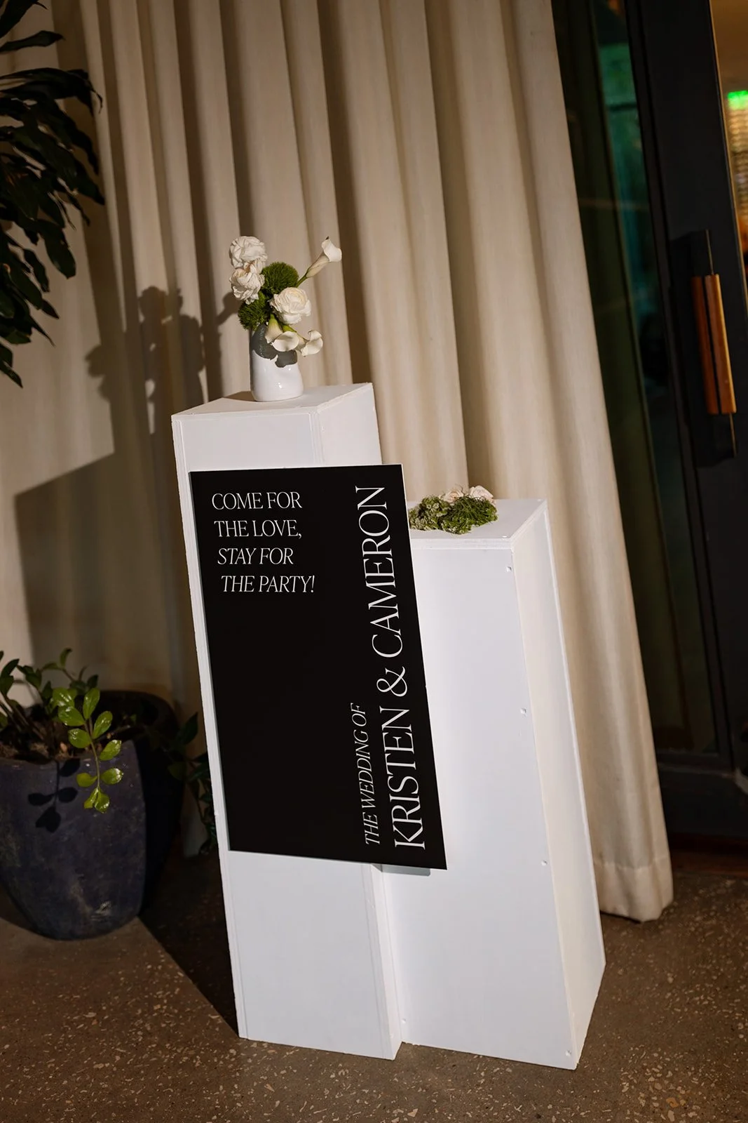 Custom welcome signage designed by Merci Studio for Kristen and Cameron’s Austin wedding.