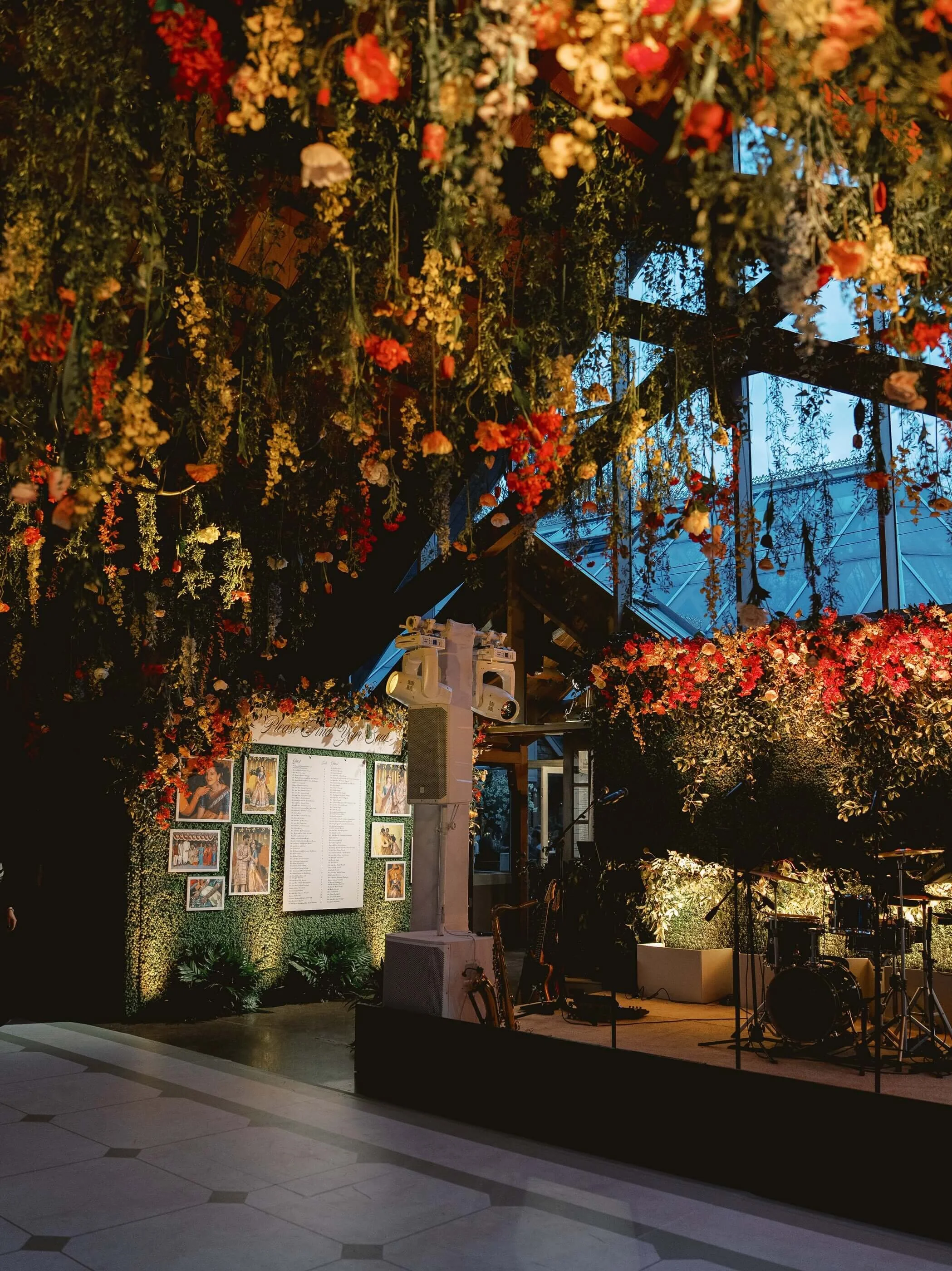 Warm white uplighting illuminates a wedding reception at the Springwood Event Venue near Pittsburgh