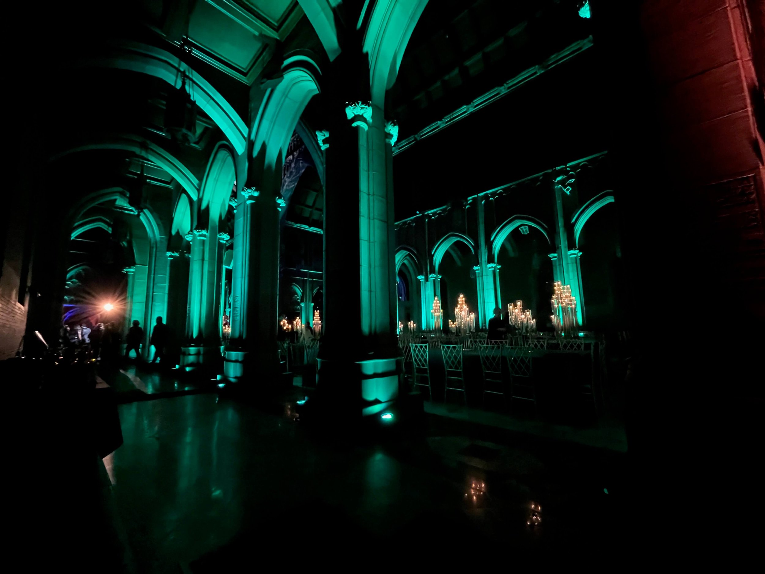 Pittsburgh event venue with green architectural uplighting