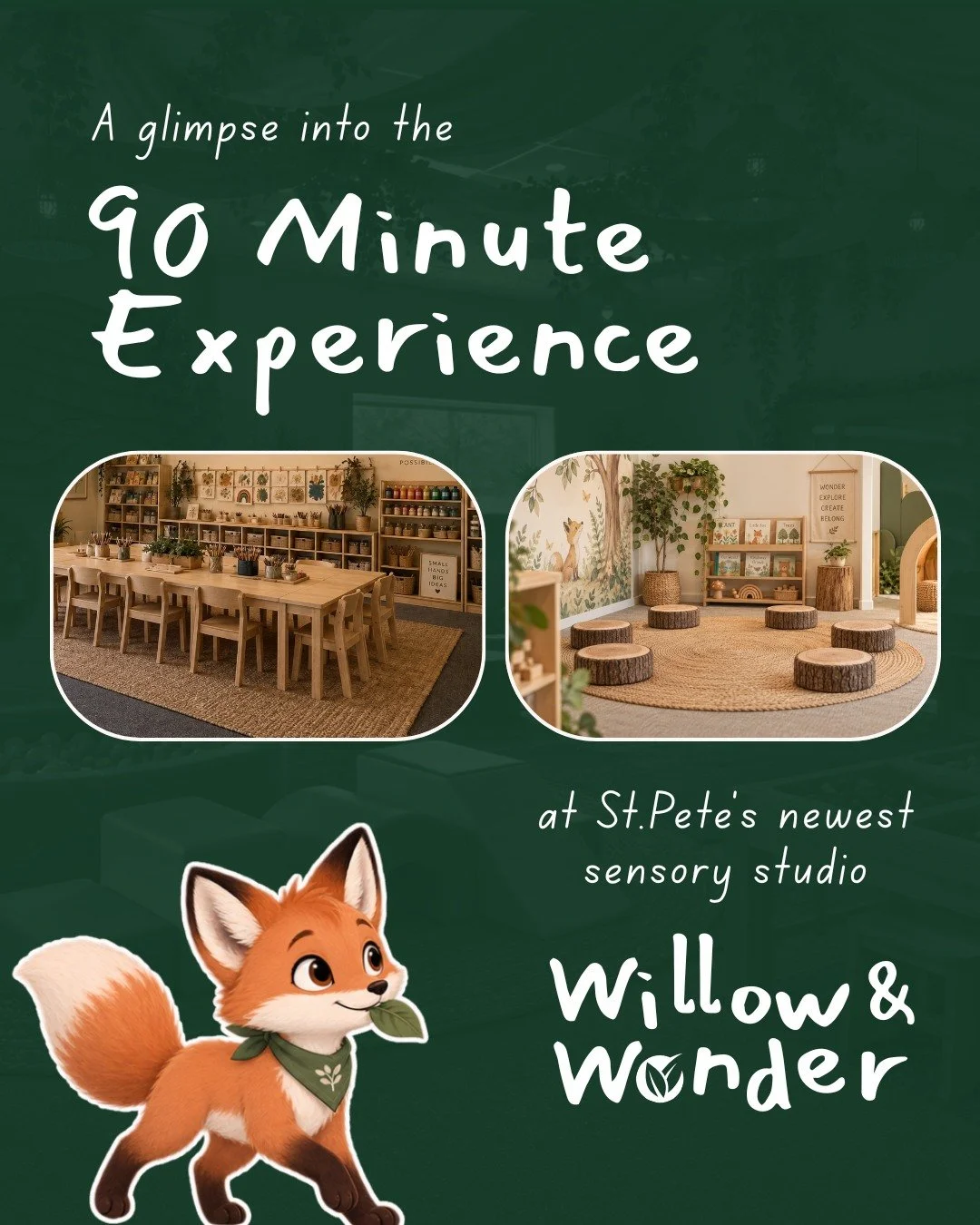 🌿 What can your child experience in 90 minutes at Willow &amp; Wonder?

A whole lot of playing, creating, exploring + discovering. 🤎

Every 90-minute play session gives your child access to:

🌳 Intentional Open Play
Explore our nature-inspired pla