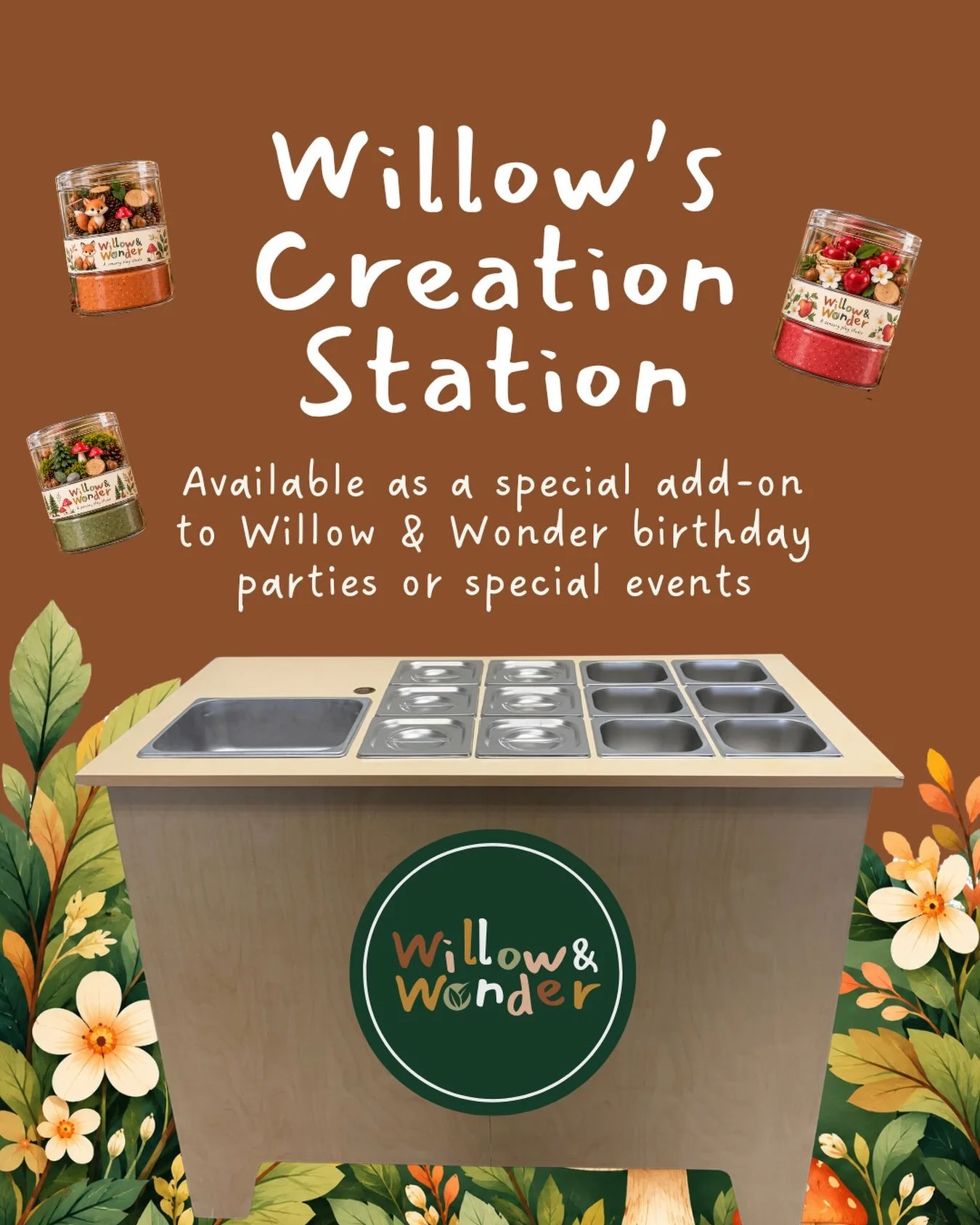 Meet Willow&rsquo;s Creation Station🦊✨ A hands-on DIY experience where little makers can mix, squish, customize, and create their very own slime or sensory dough to take home! Available as a special add-on to Willow &amp; Wonder birthday parties and