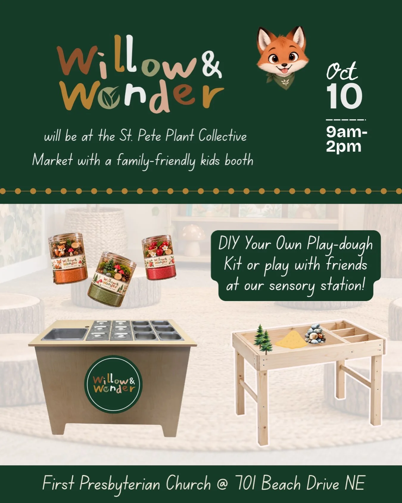 🌿🦊 We&rsquo;re popping up in St. Pete this Saturday!

Come say hello to Willow &amp; Wonder at the St. Pete Plant Collective Market! 🍄✨

We&rsquo;re bringing a little bit of our magic to the market with hands-on fun for your littles!

🎨 Build You