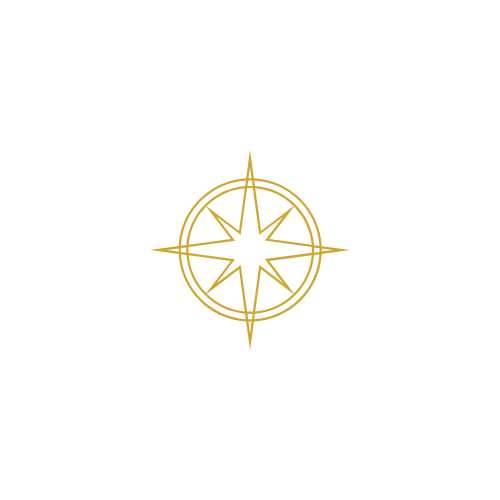A gold and black compass logo with a star in the center and directional points around it.