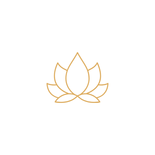 Gold outline of a lotus flower on a black background.