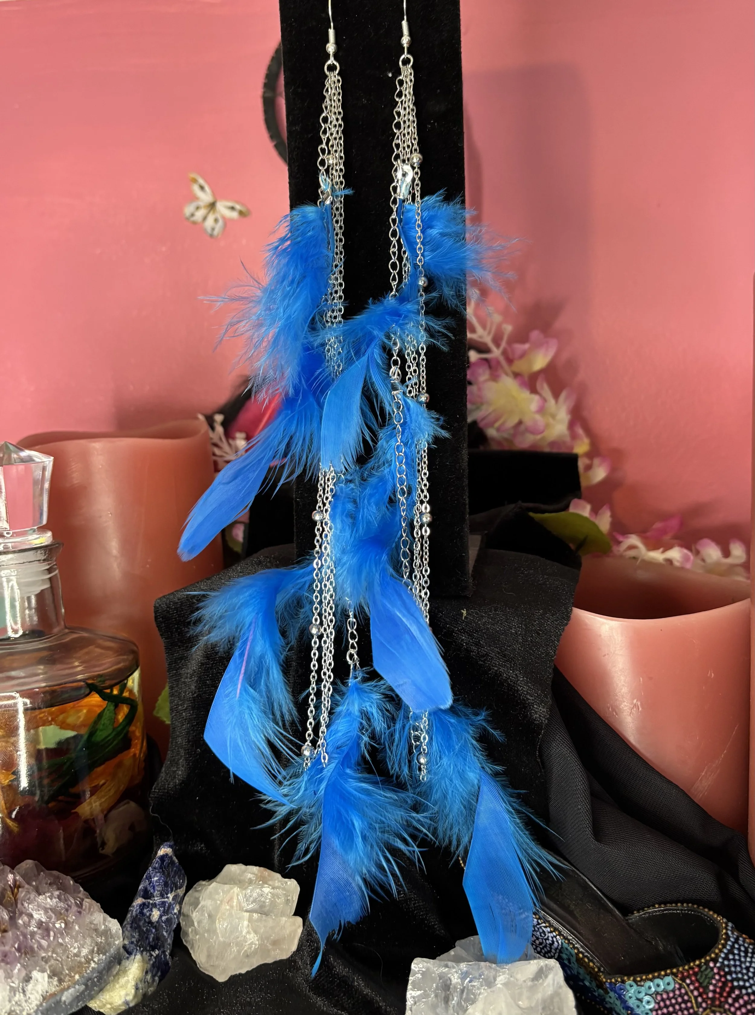 Elegant Blue Feather Cascade Earrings