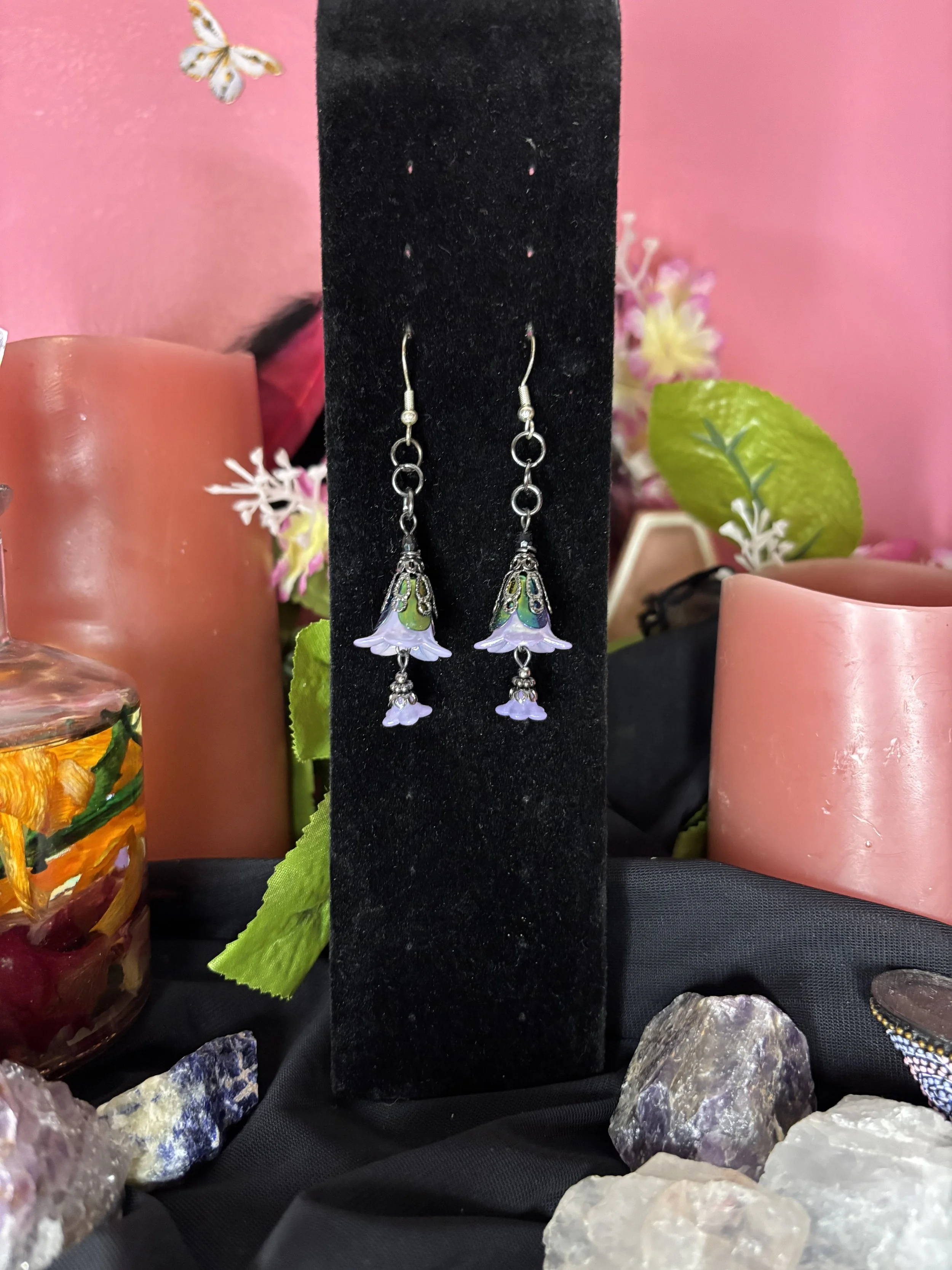 Lavender Bell Flower Dangle Earrings