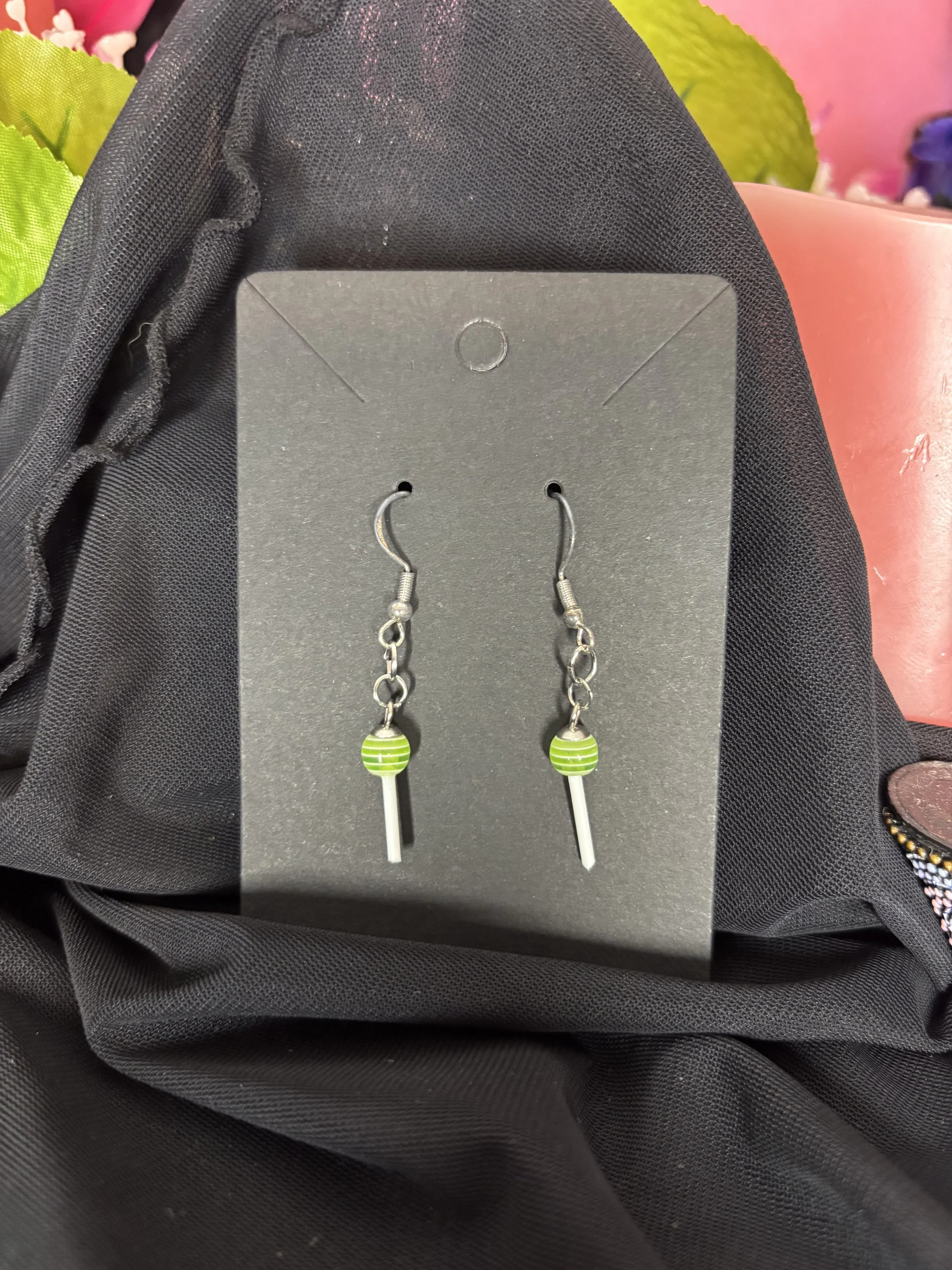 Green Striped Lollypop Earrings