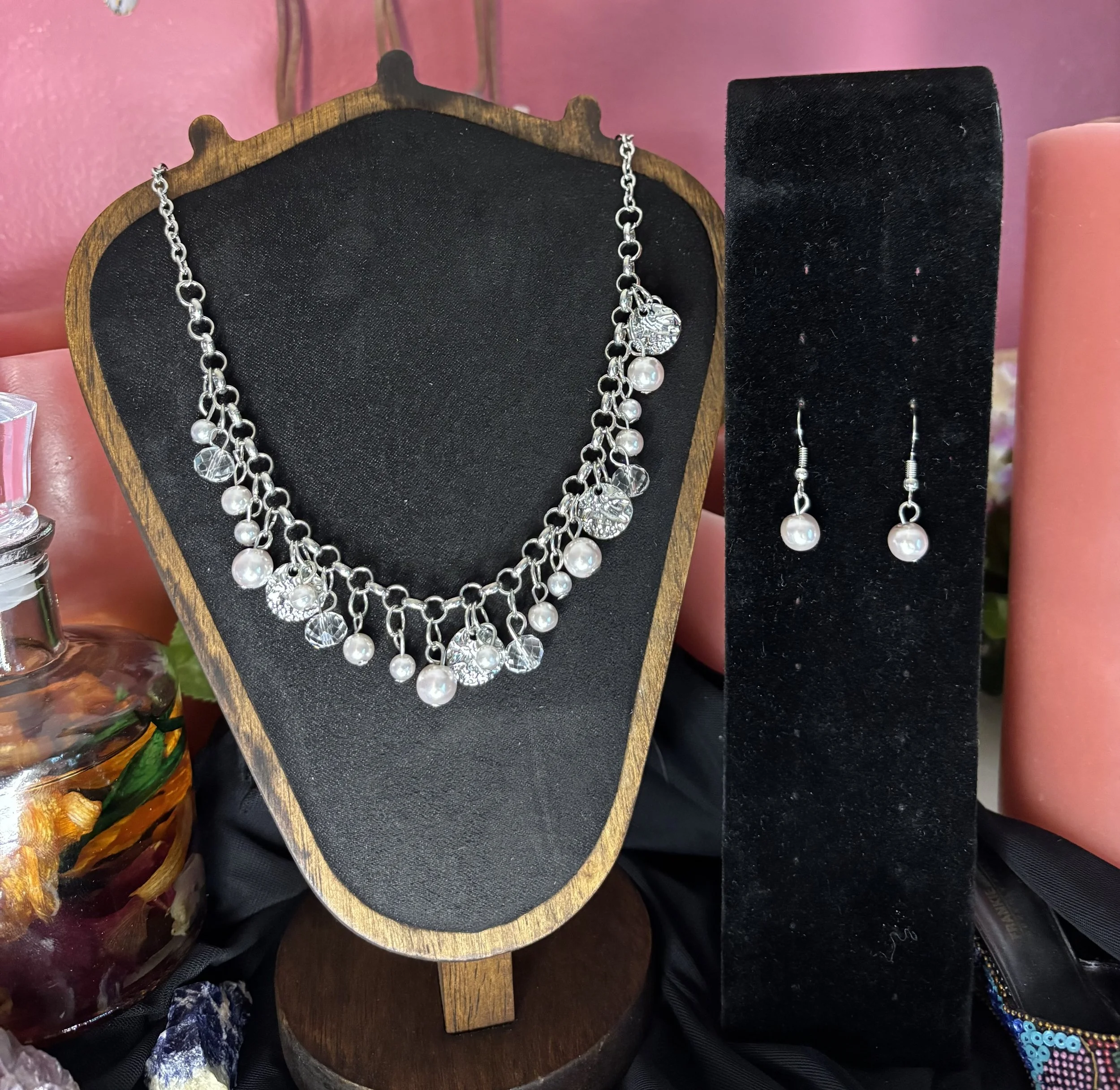 Enchanted Pearl & Crystal Charm Necklace Set