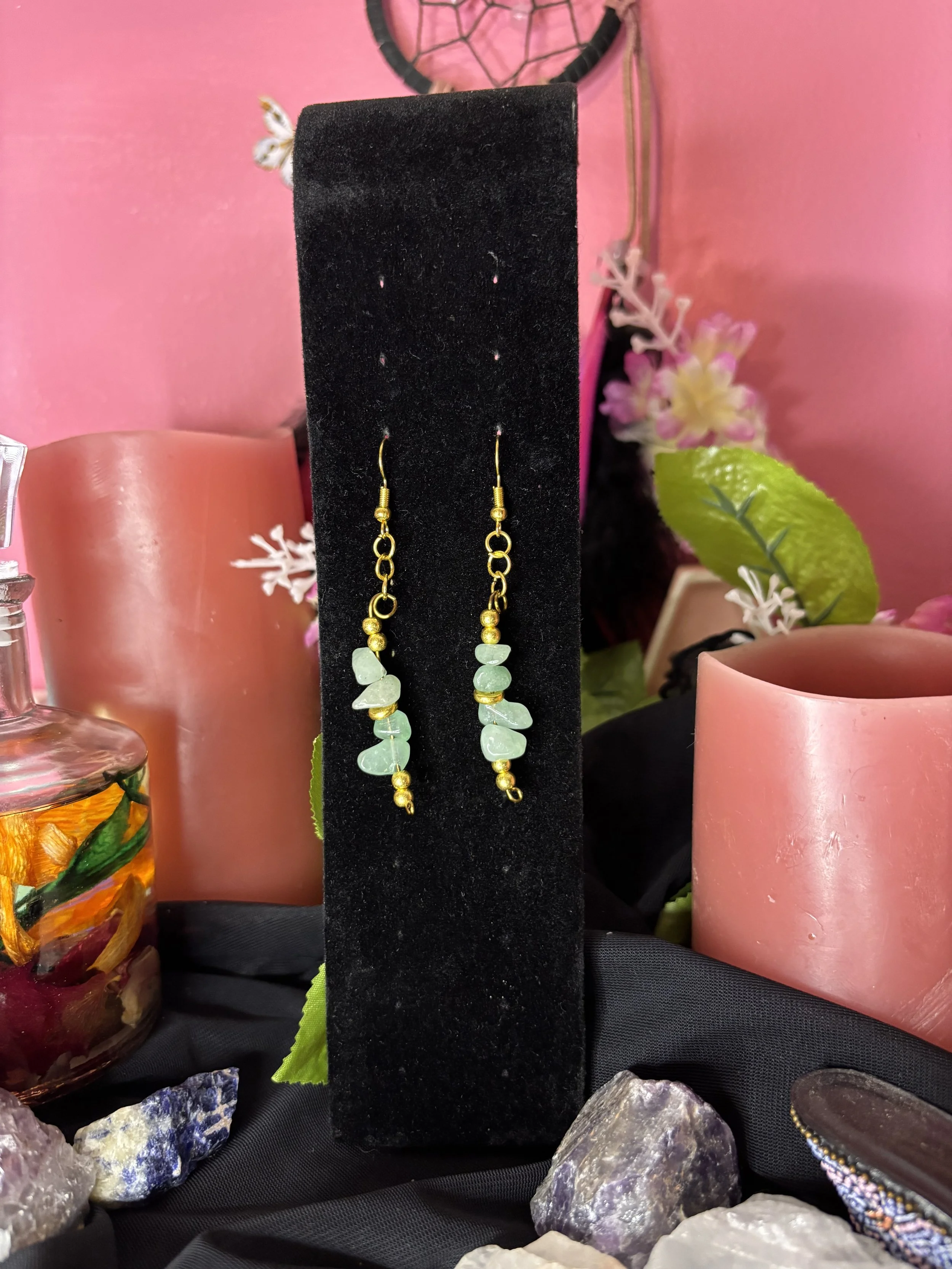 Soft Green Gemstone Chip Dangle Earrings