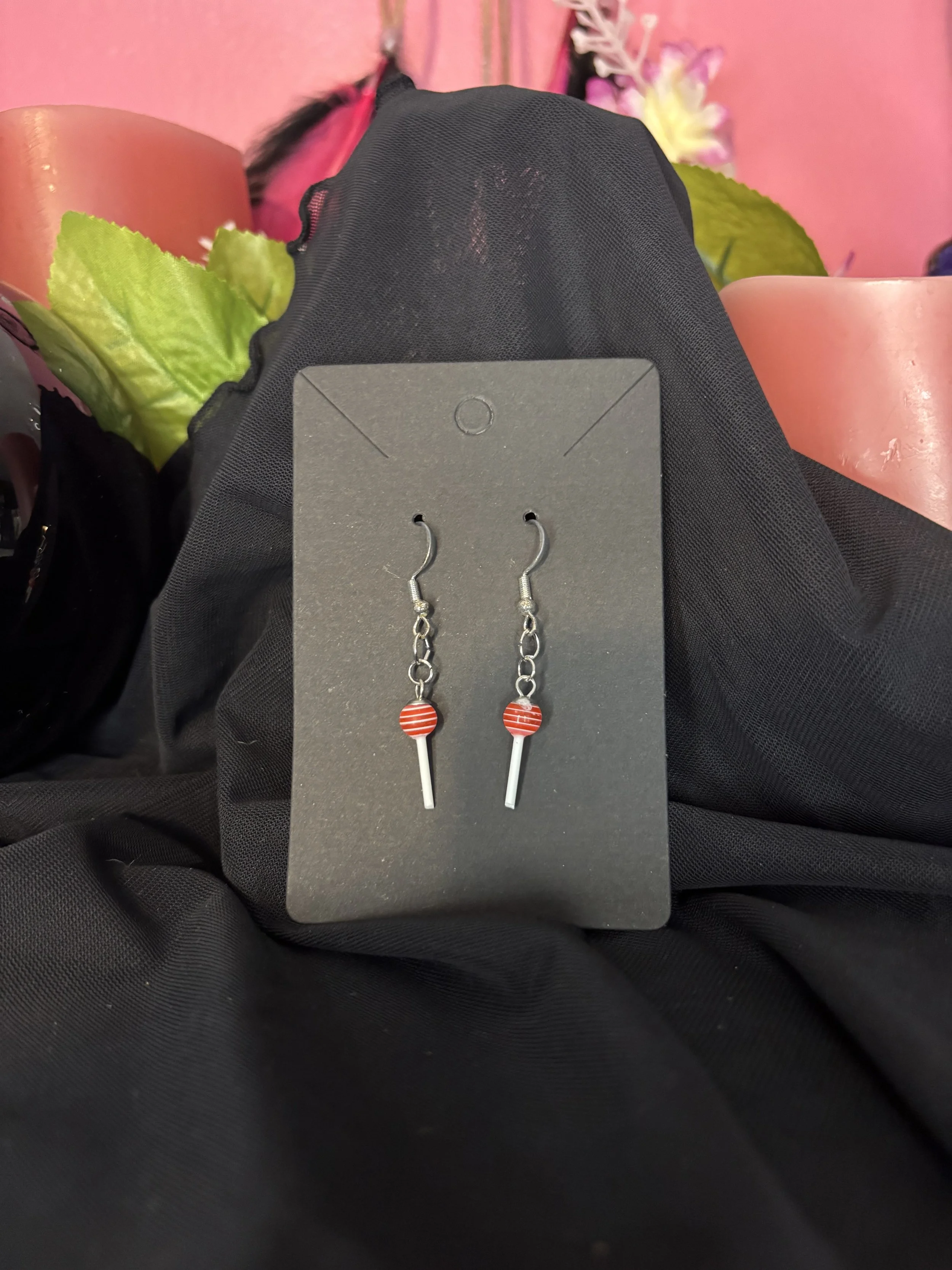 Red And White Lollipop Earrings