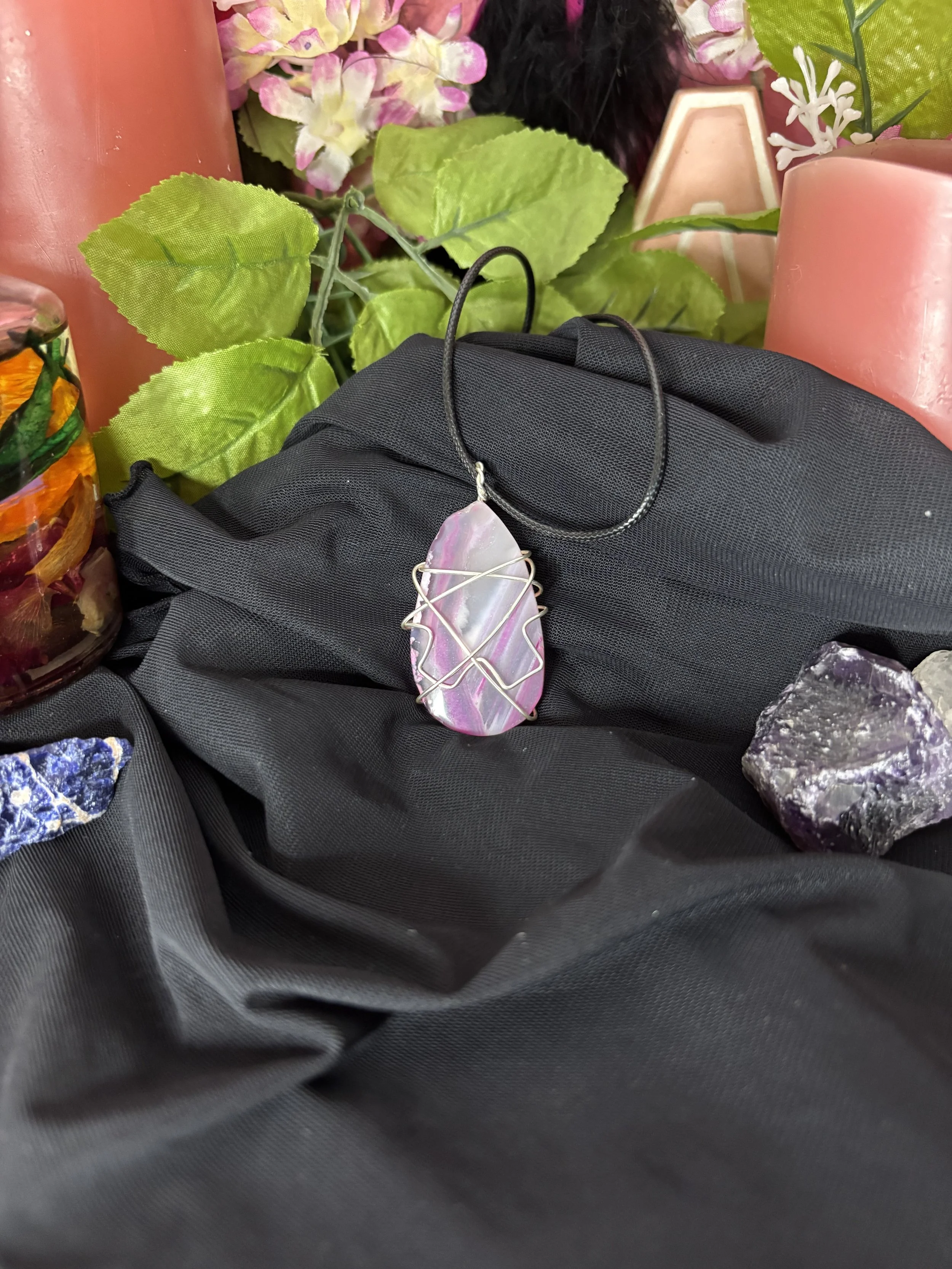 Pink Agate Wire Wrapped Pendent