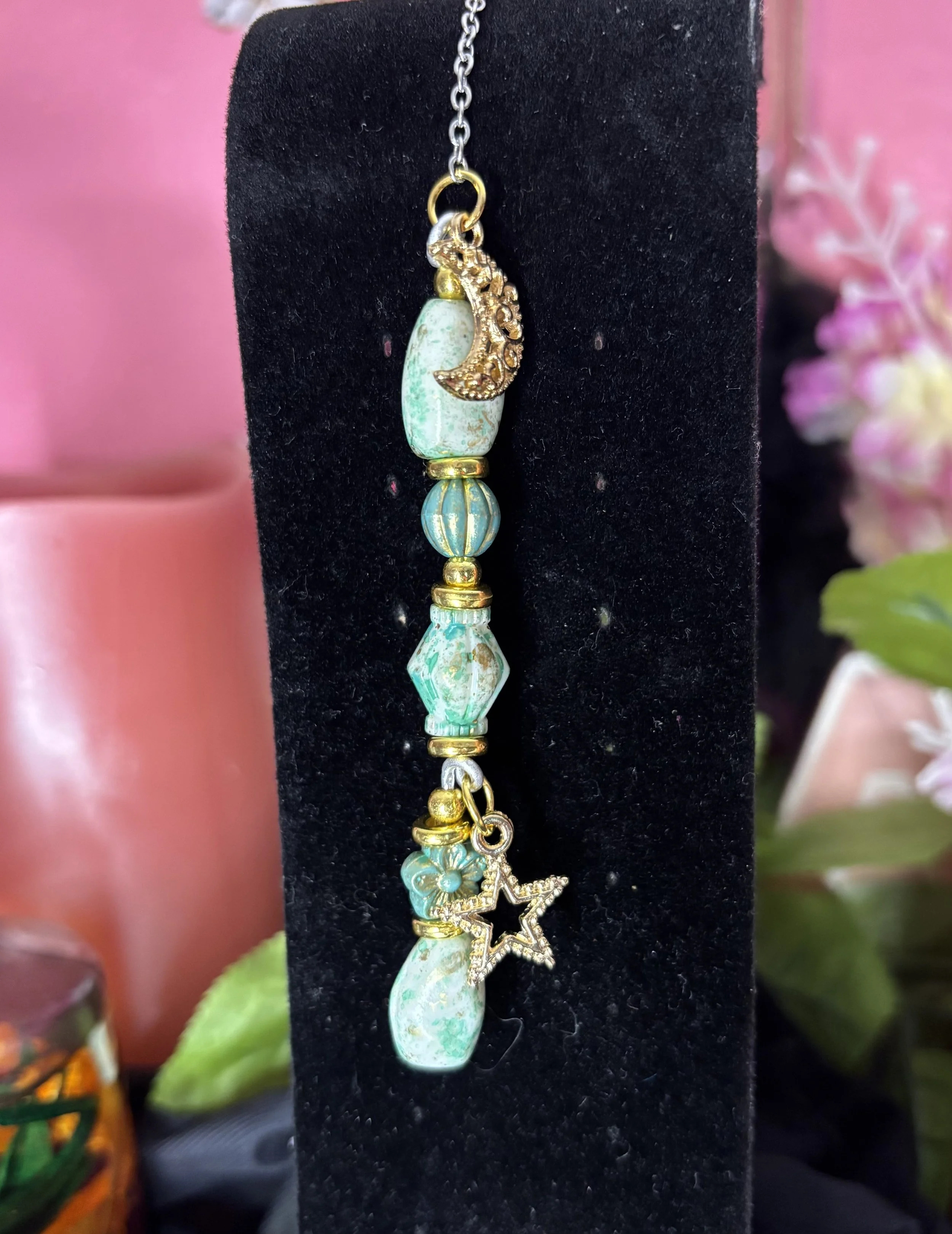 Celestial Turquoise Moon & Star Beaded Bookmark
